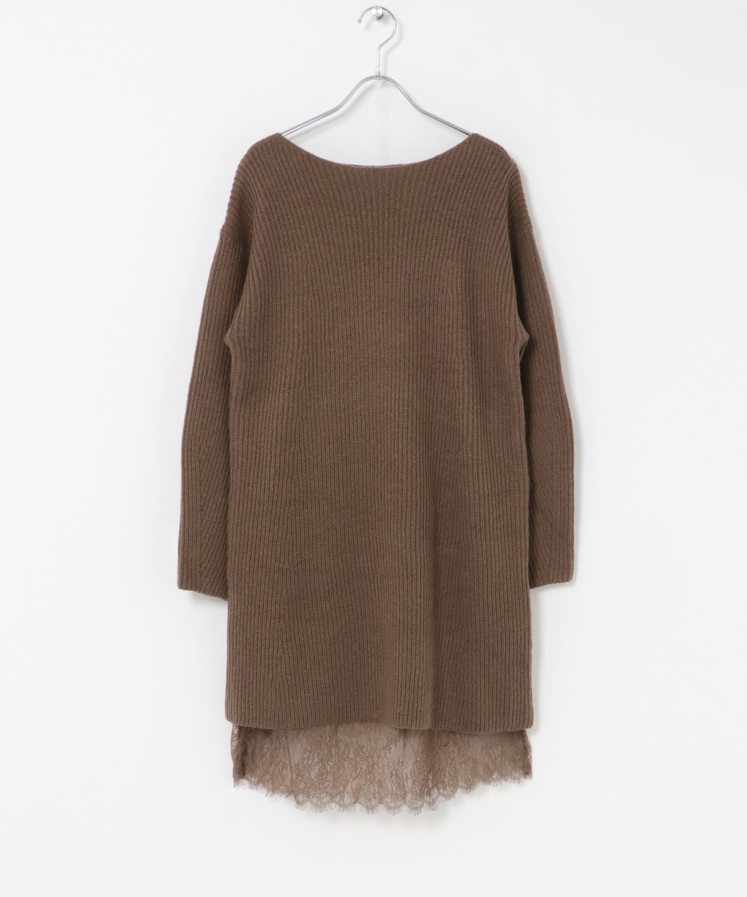 『WEB限定』レースペチ付畦ニットミニワンピース BROWN Free