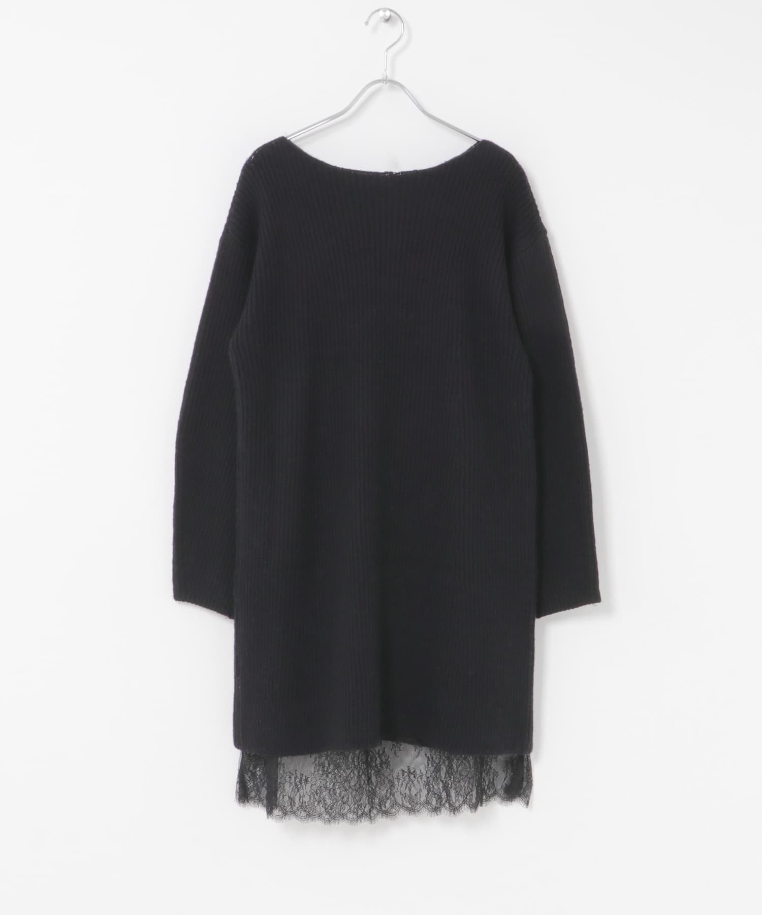 『WEB限定』レースペチ付畦ニットミニワンピース BLACK Free
