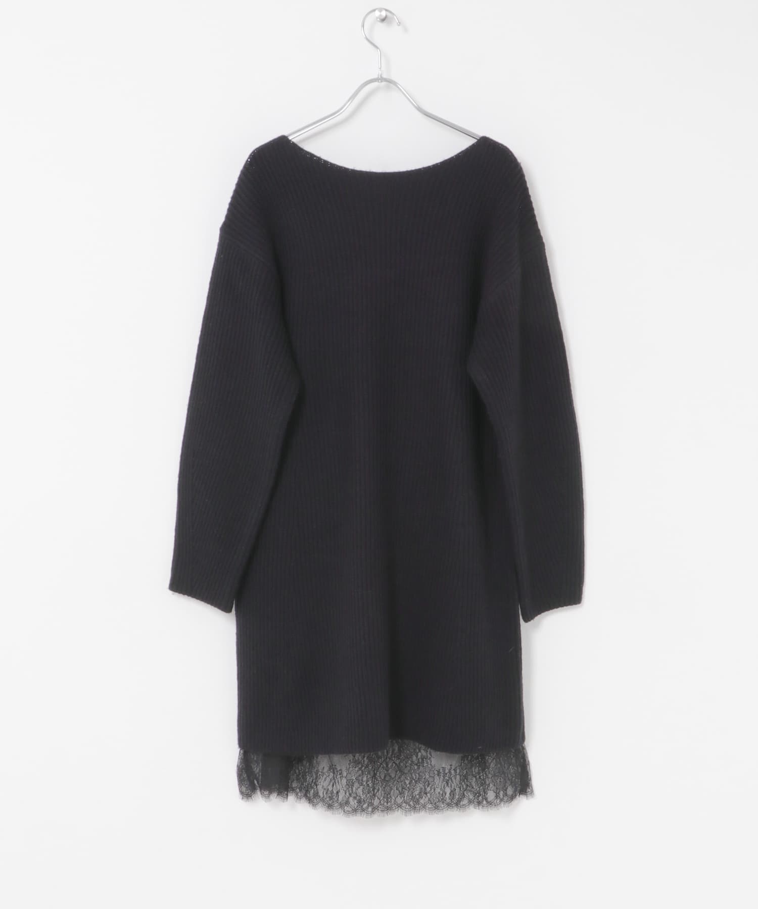 『WEB限定』レースペチ付畦ニットミニワンピース BLACK Free