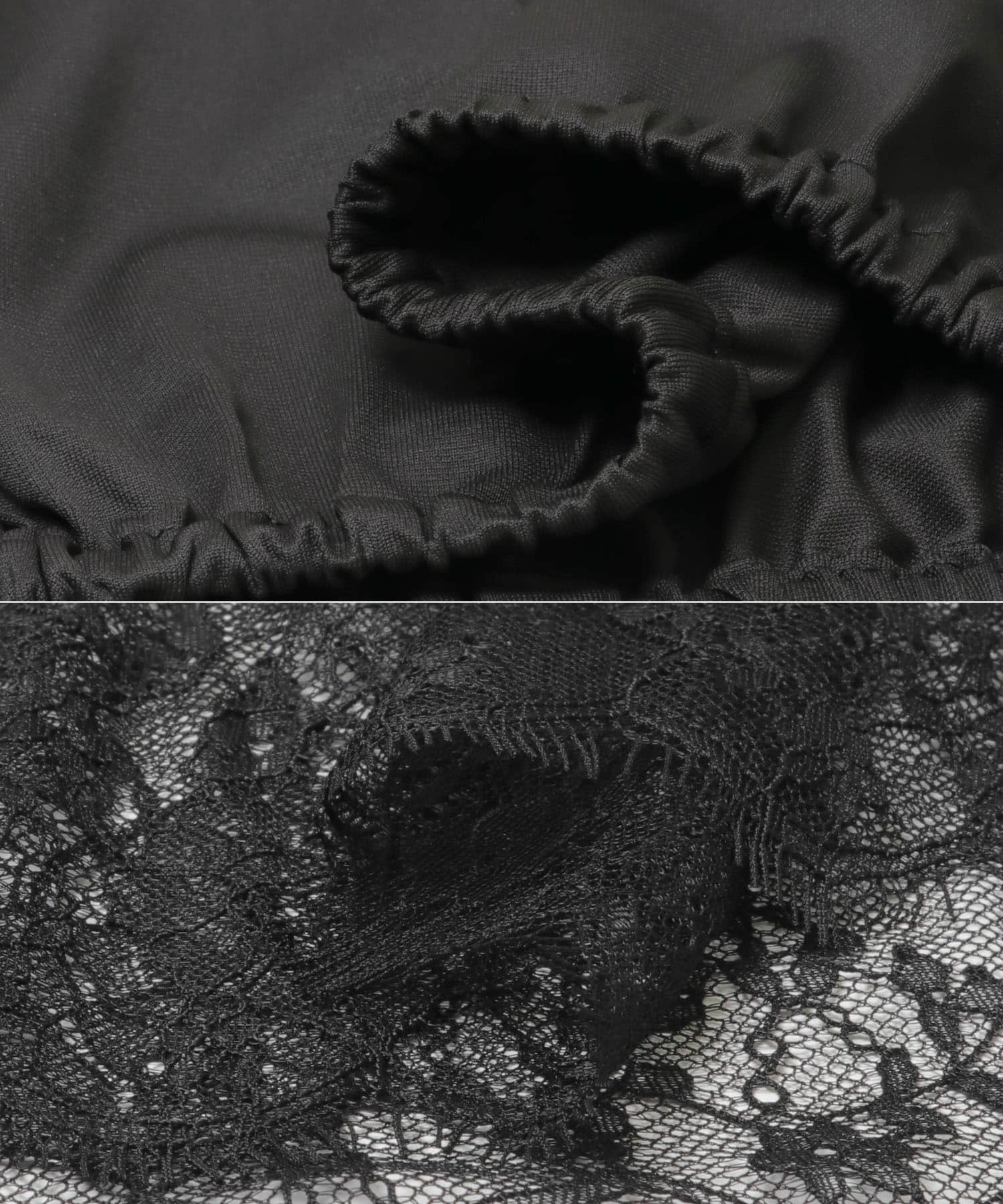 『WEB限定』レースペチ付畦ニットミニワンピース BLACK Free