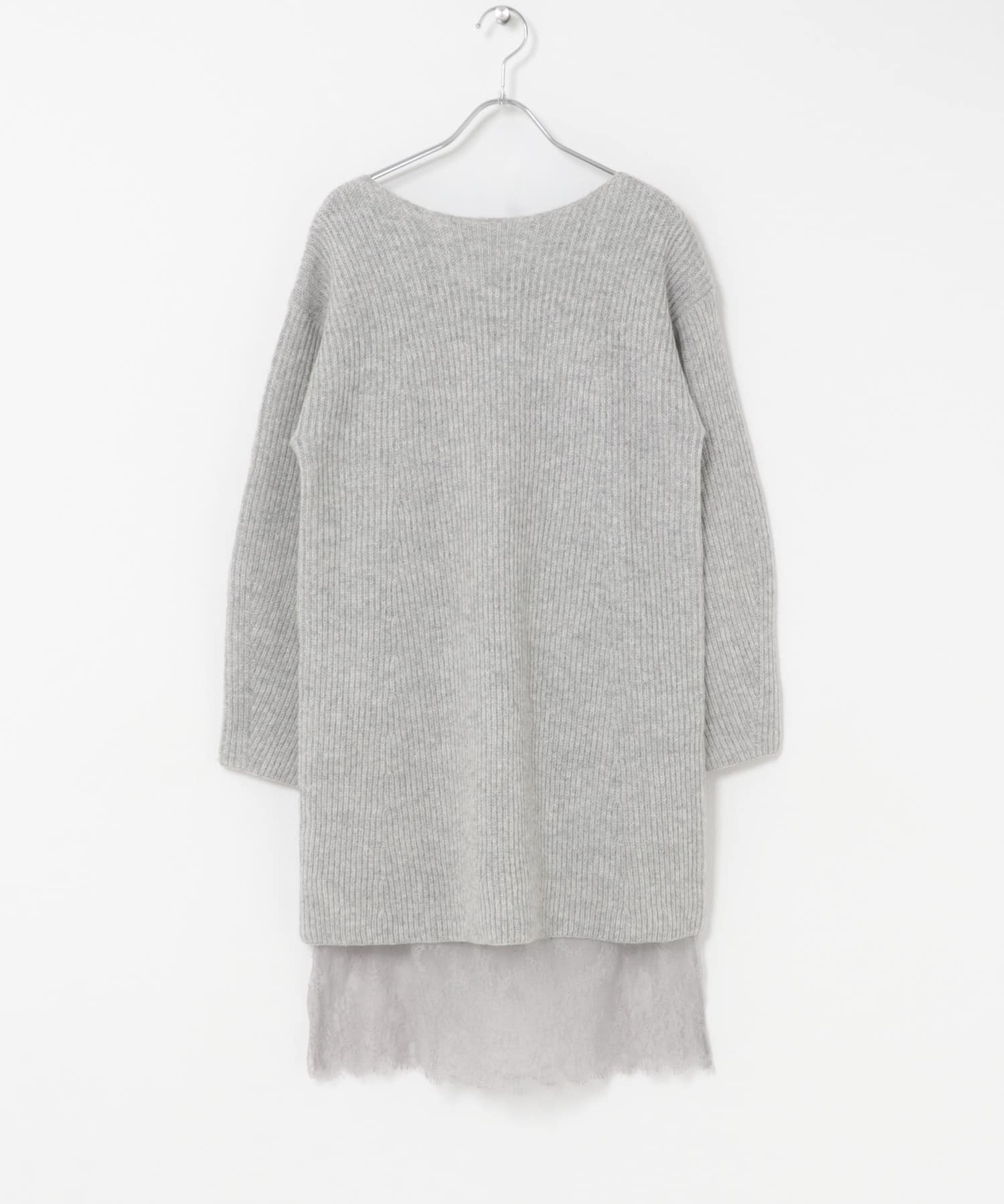 『WEB限定』レースペチ付畦ニットミニワンピース GRAY Free