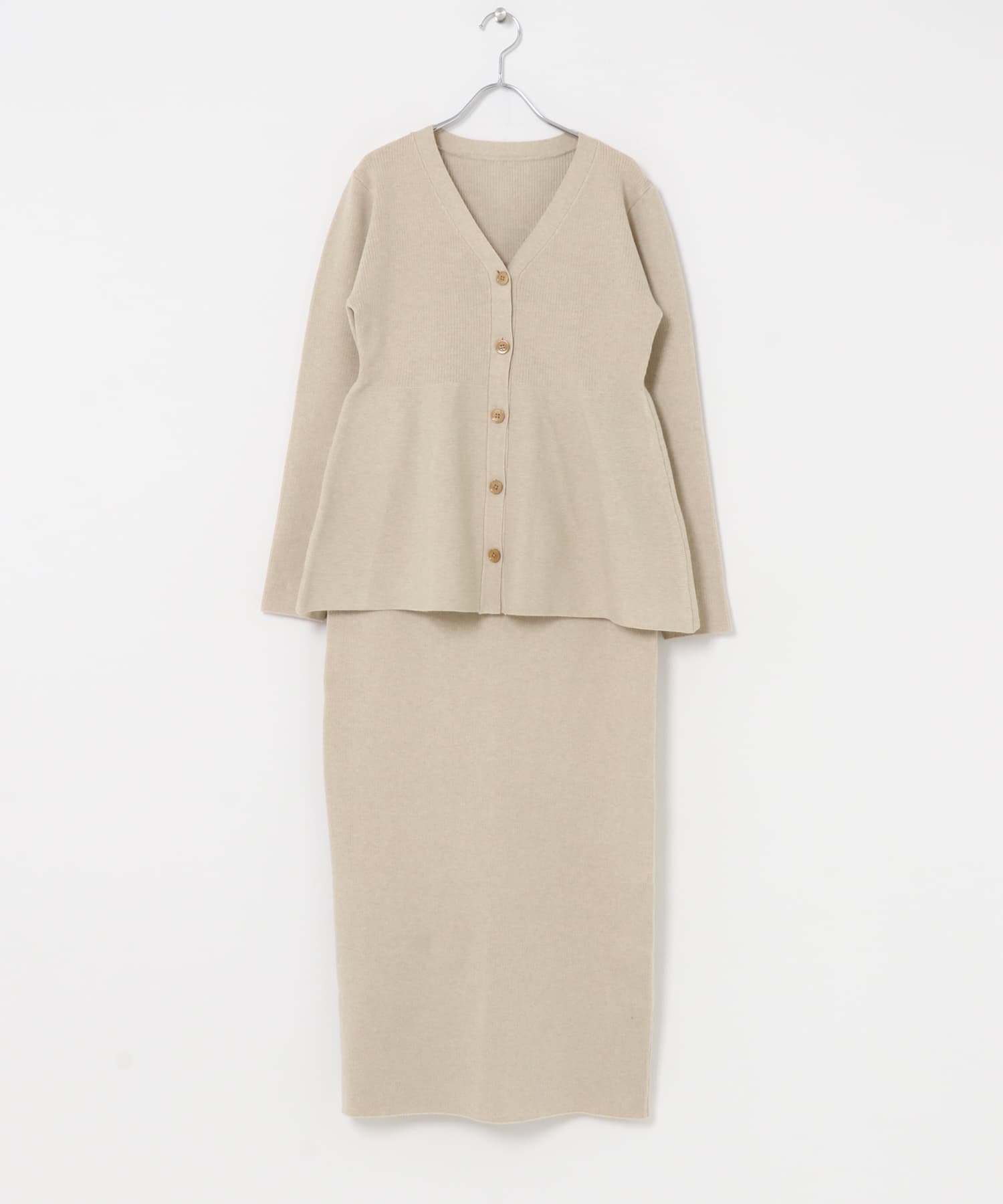 カシミヤシルク混ペプラムニットアップ L.BEIGE Free