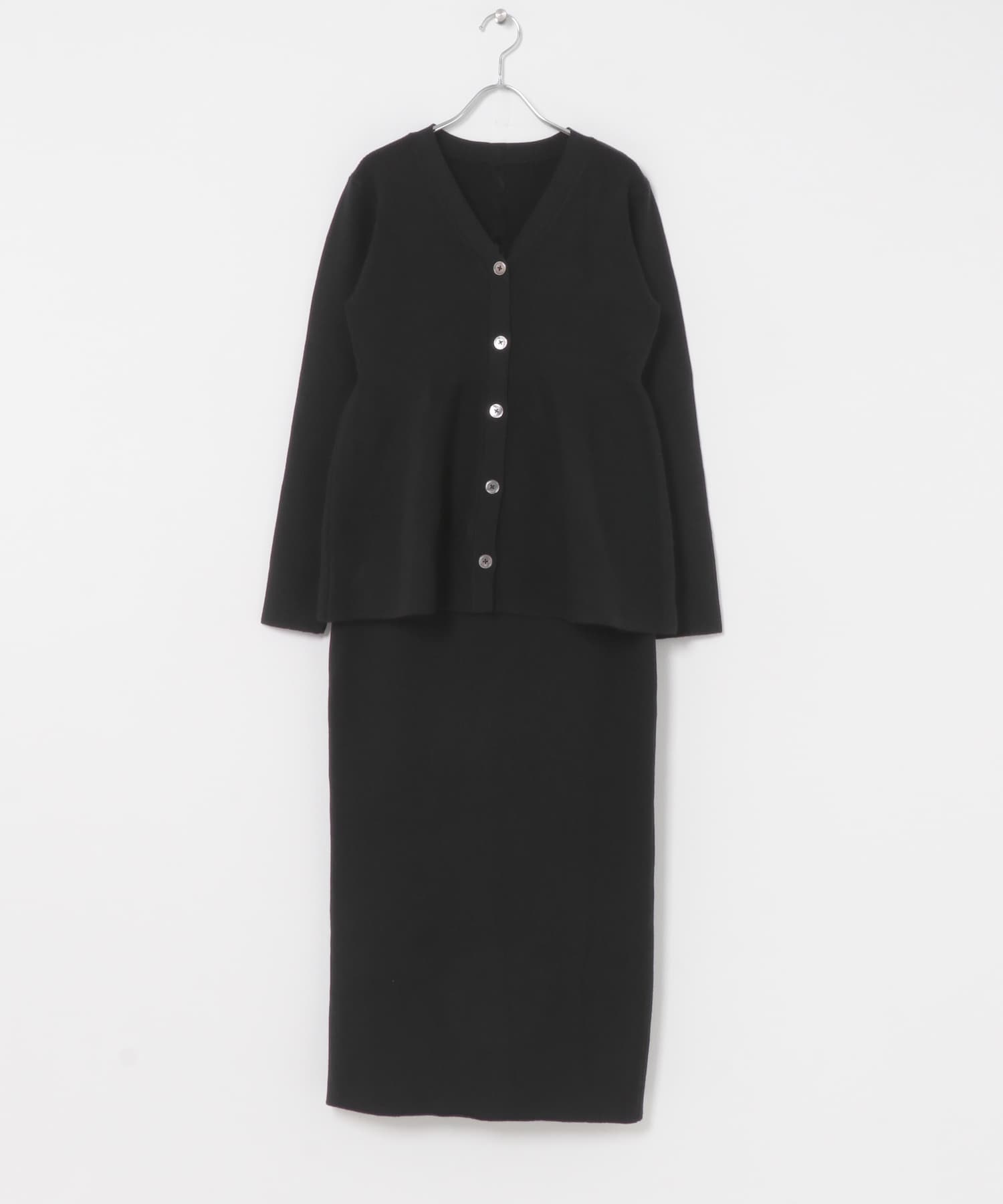 カシミヤシルク混ペプラムニットアップ BLACK Free