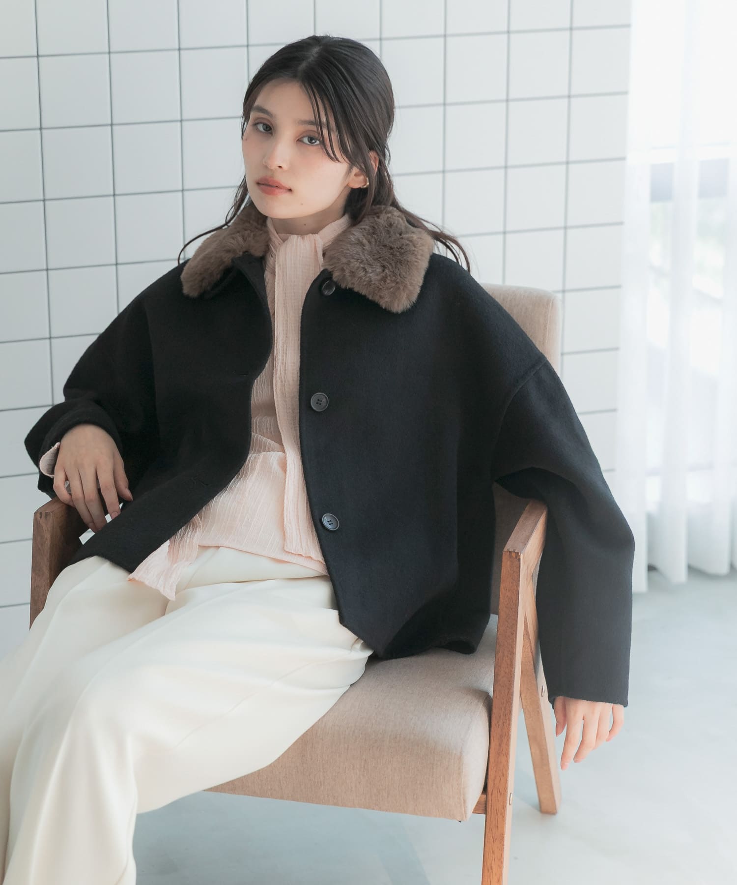『WEB/一部店舗限定』2wayファーカラーリバーショートコート