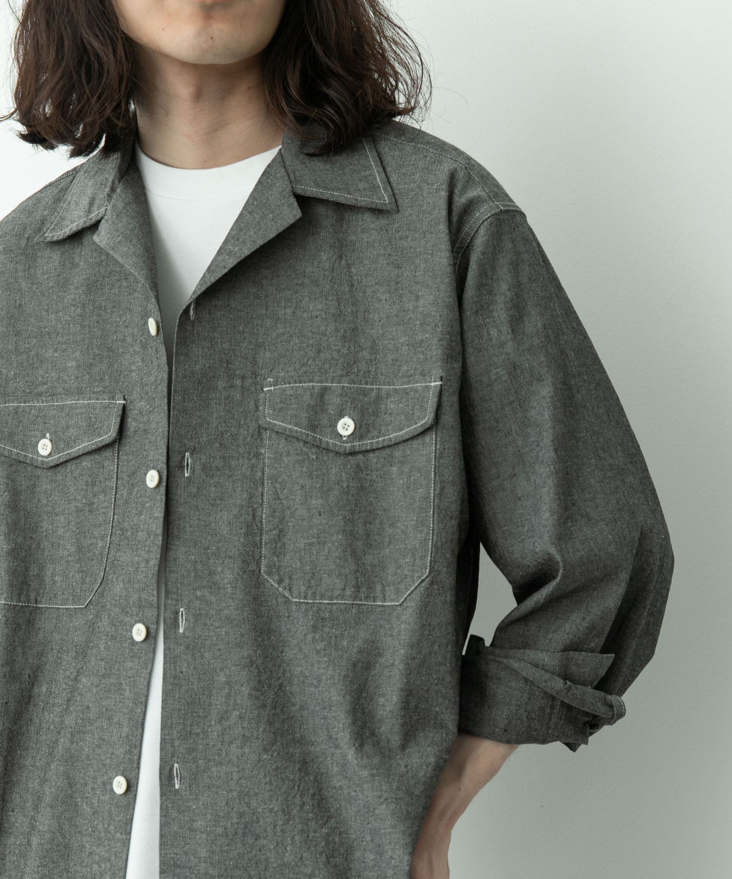 ARMY TWILL　CHAMBRAY OPEN COLLAR SHIRTS