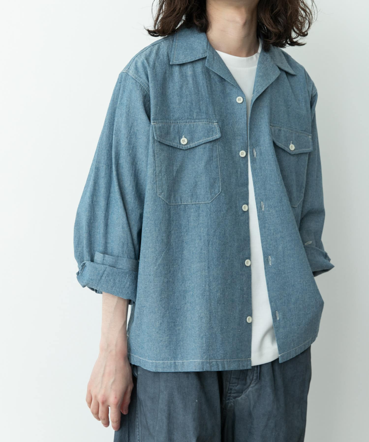 ARMY TWILL　CHAMBRAY OPEN COLLAR SHIRTS