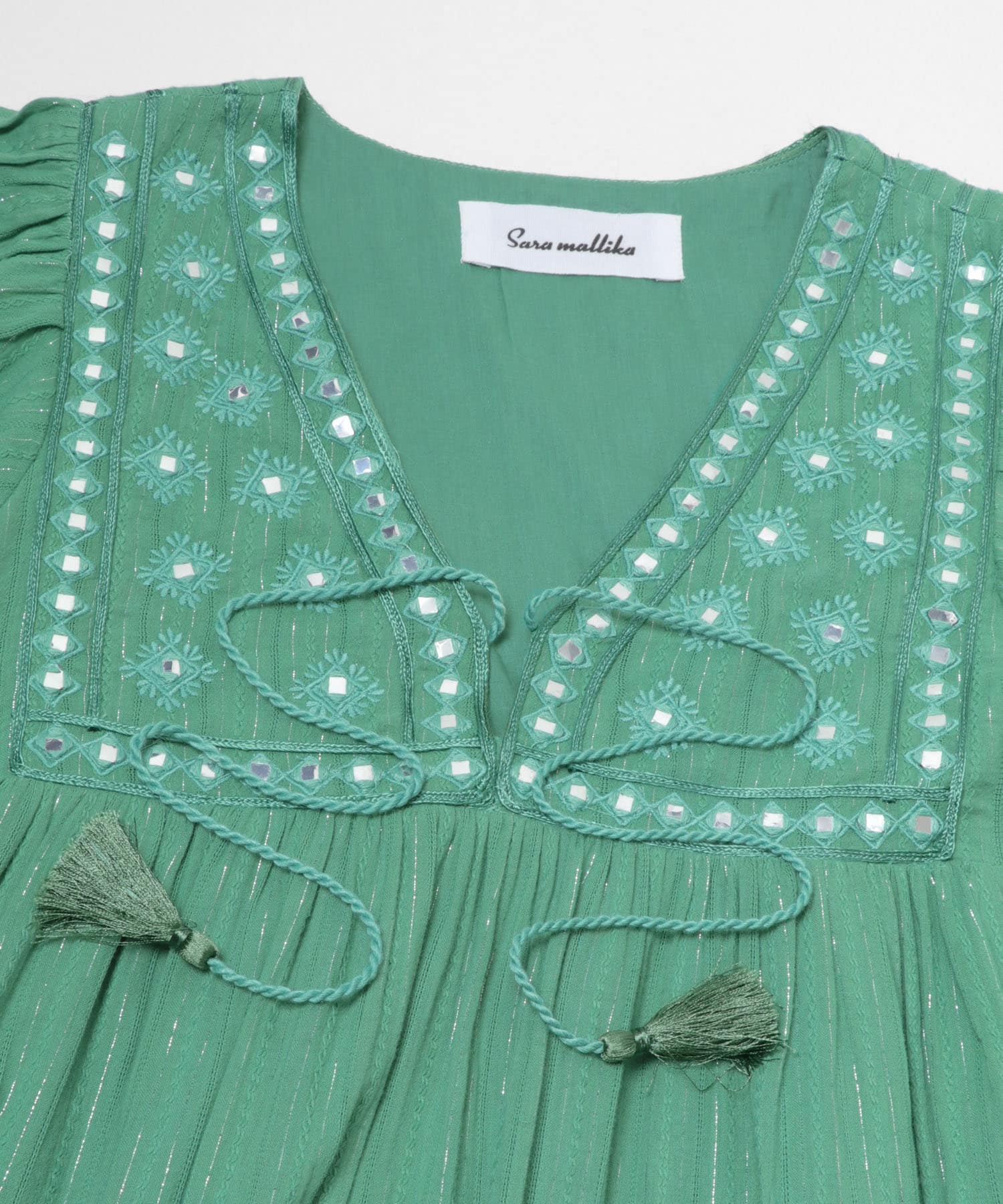 sara mallika　ジャガードミラーエンブロイダリードレス GREEN M