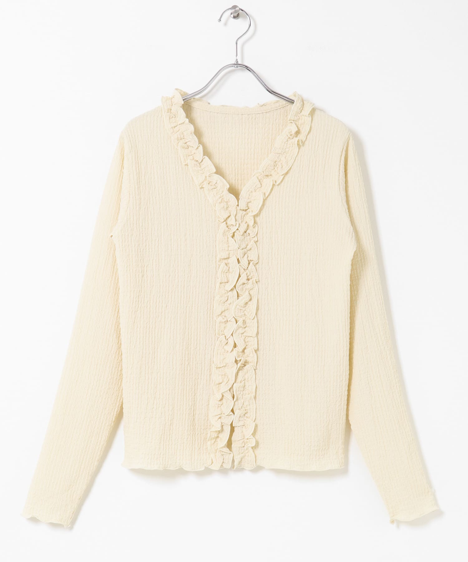 『WEB限定』ワッフルフリルVネックカーディガン オフ Free