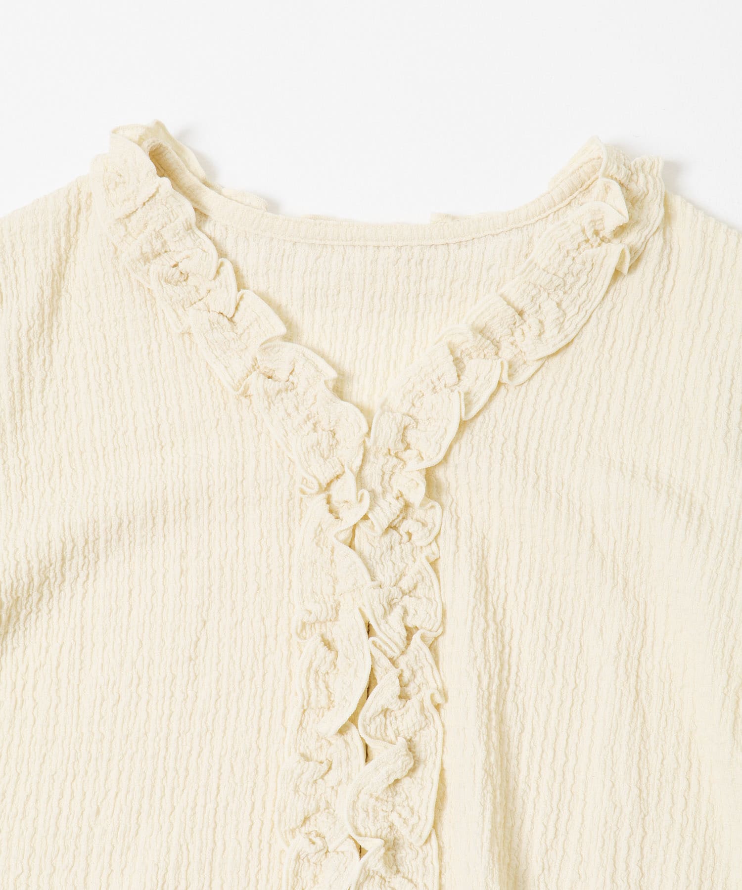 『WEB限定』ワッフルフリルVネックカーディガン オフ Free