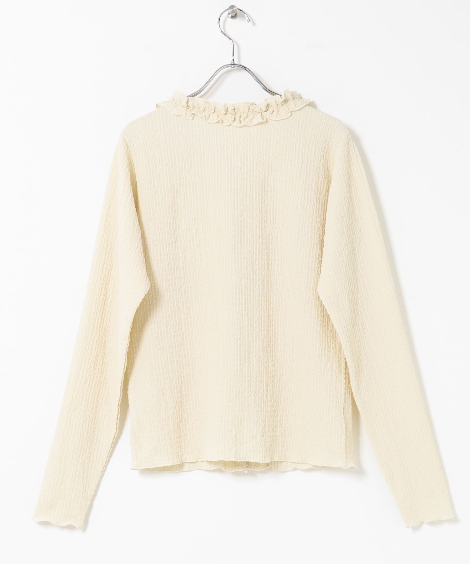 『WEB限定』ワッフルフリルVネックカーディガン オフ Free