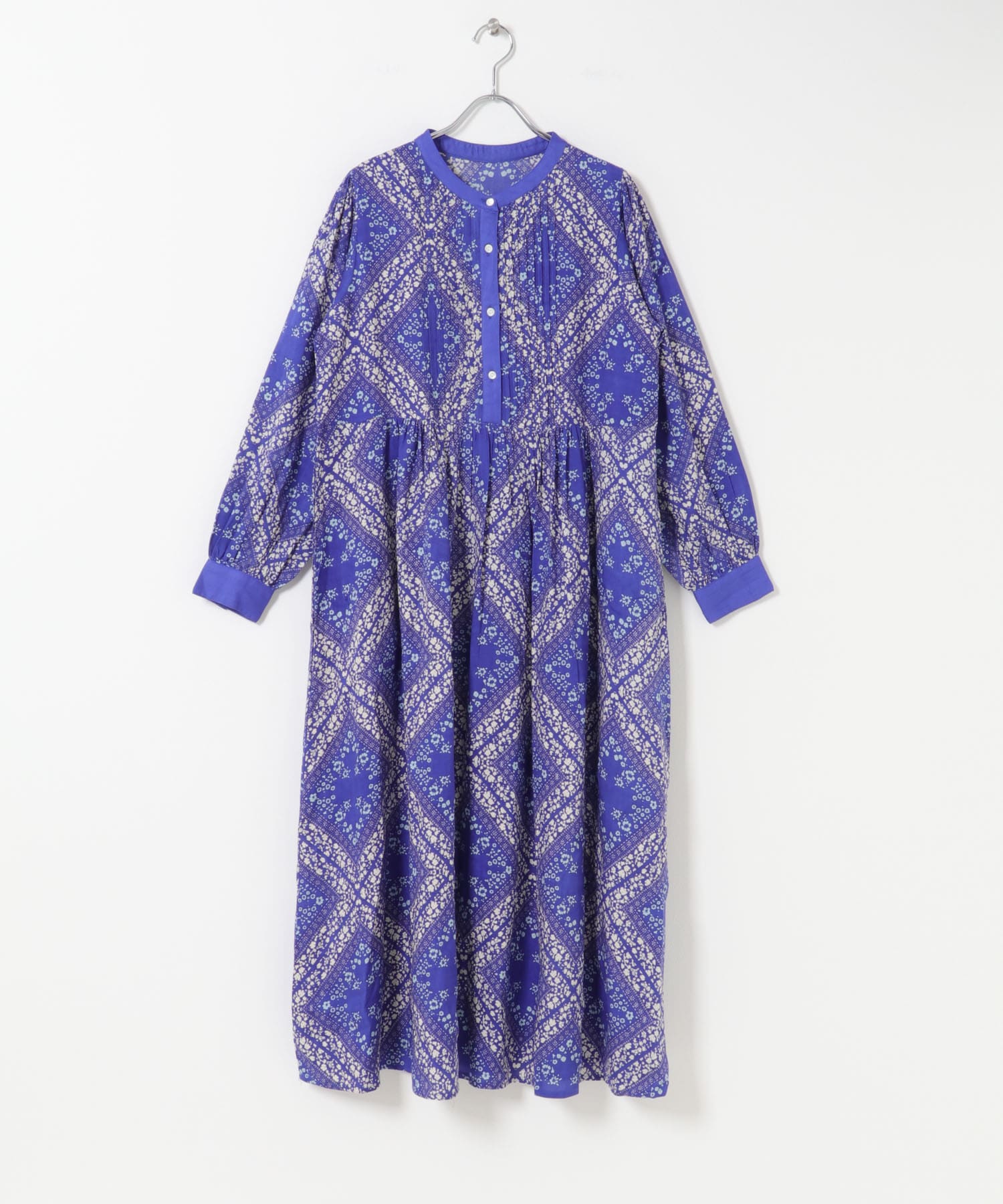 パネル柄プリントワンピース ブルー系 Free