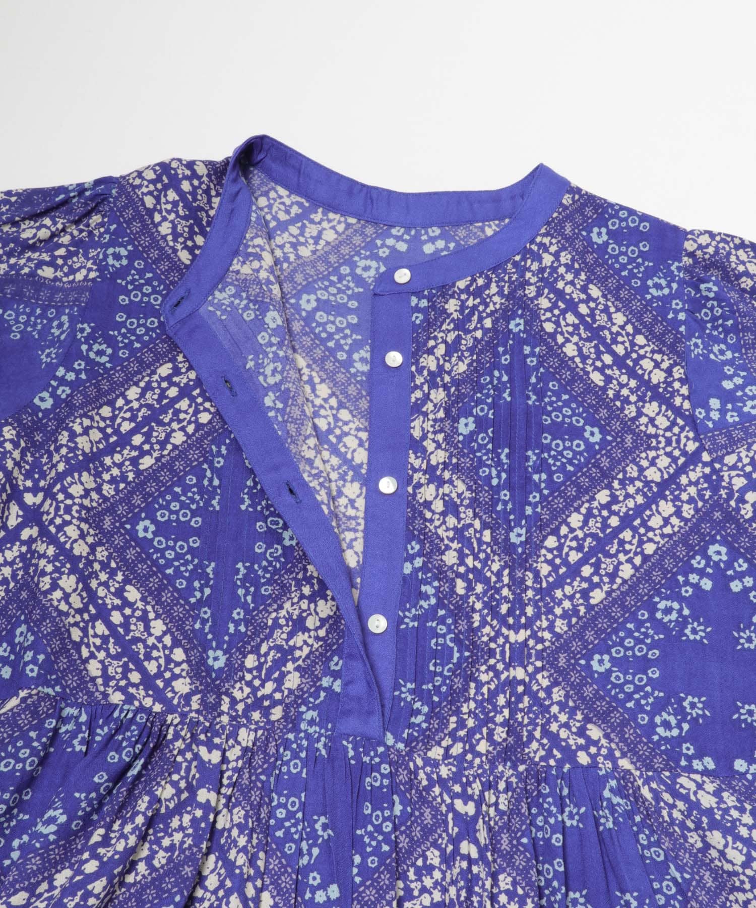 パネル柄プリントワンピース ブルー系 Free