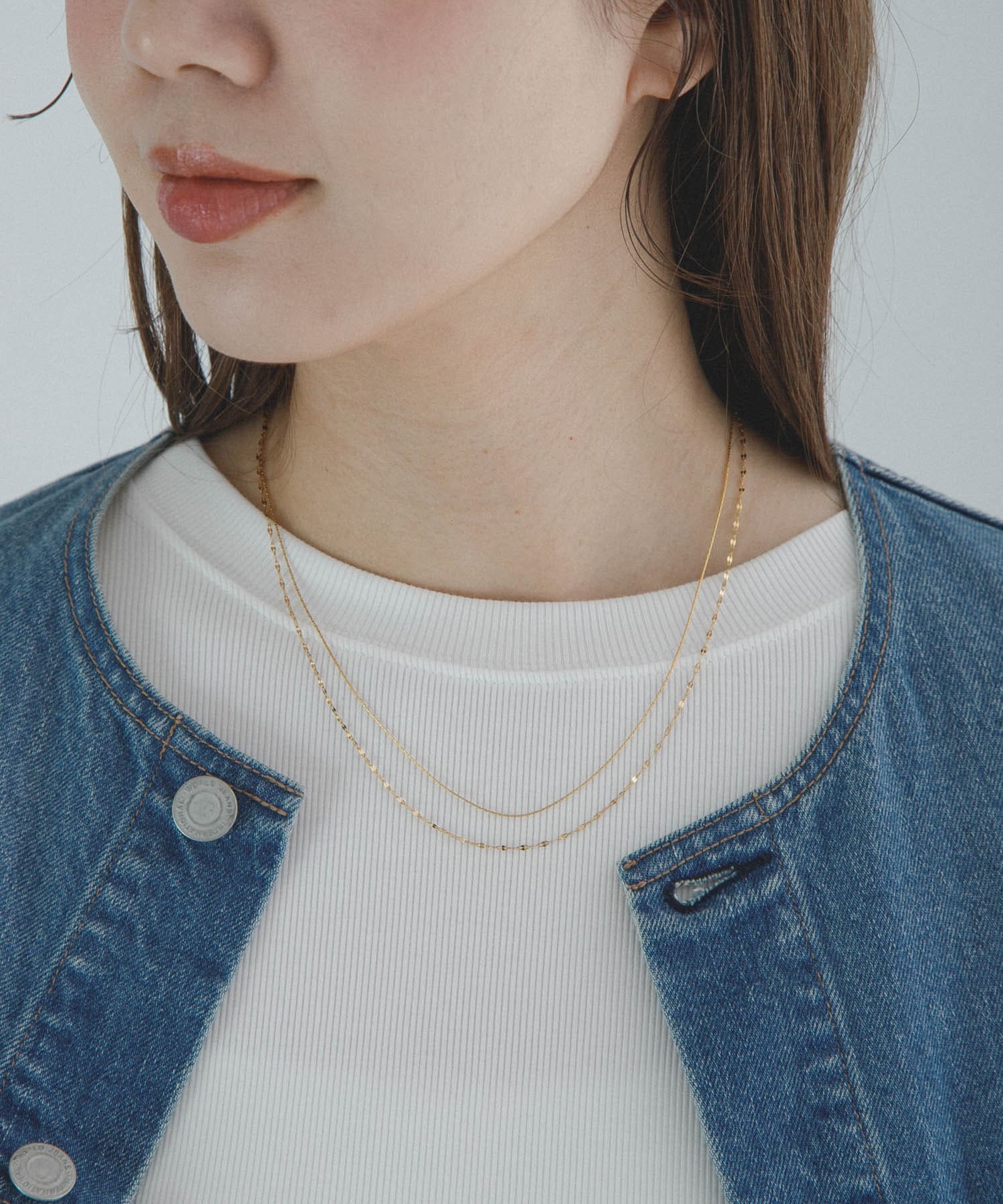 ステンレス二連ナローネックレス ゴールド One