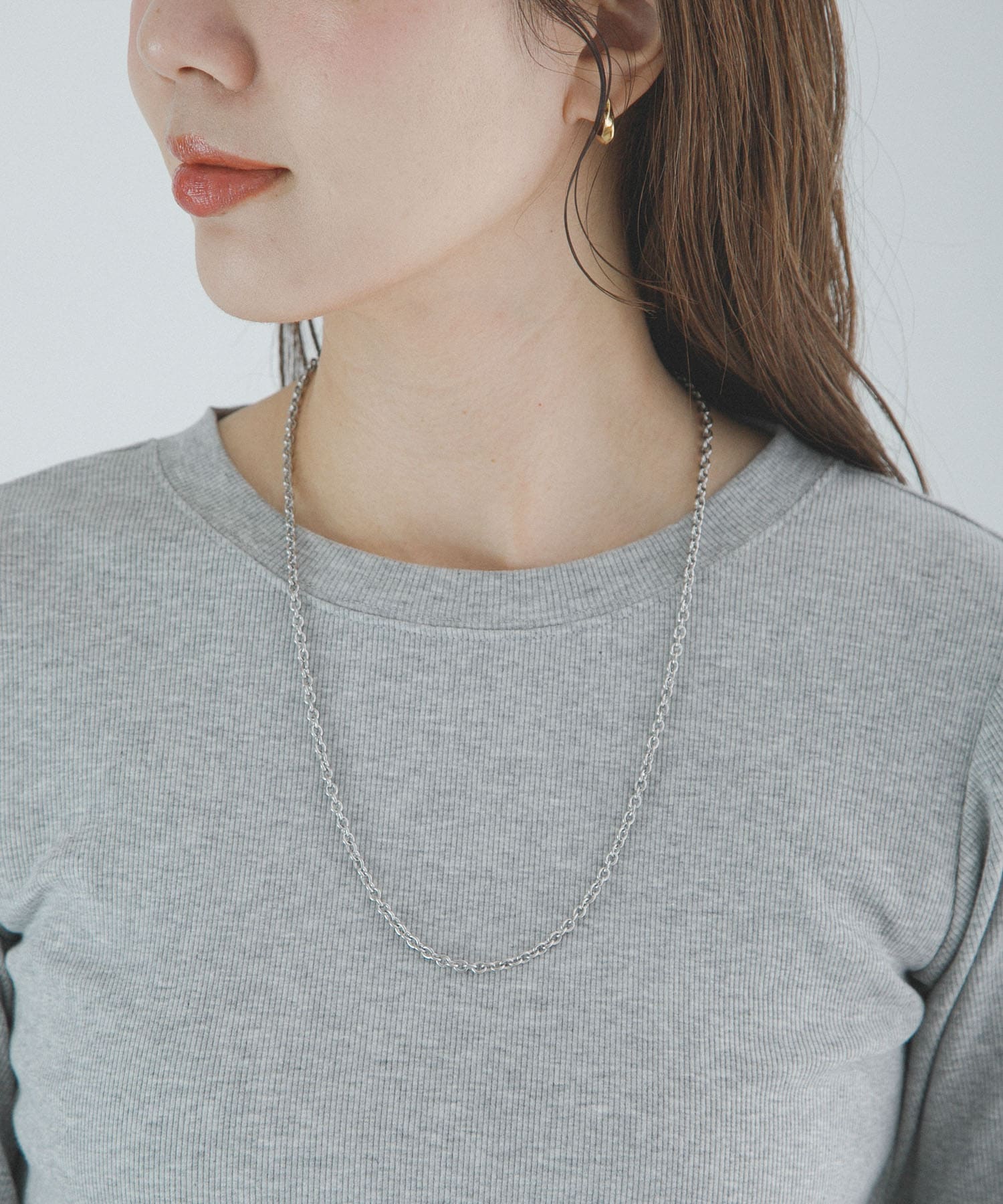 ステンレスラリエットチェーンネックレス シルバー One