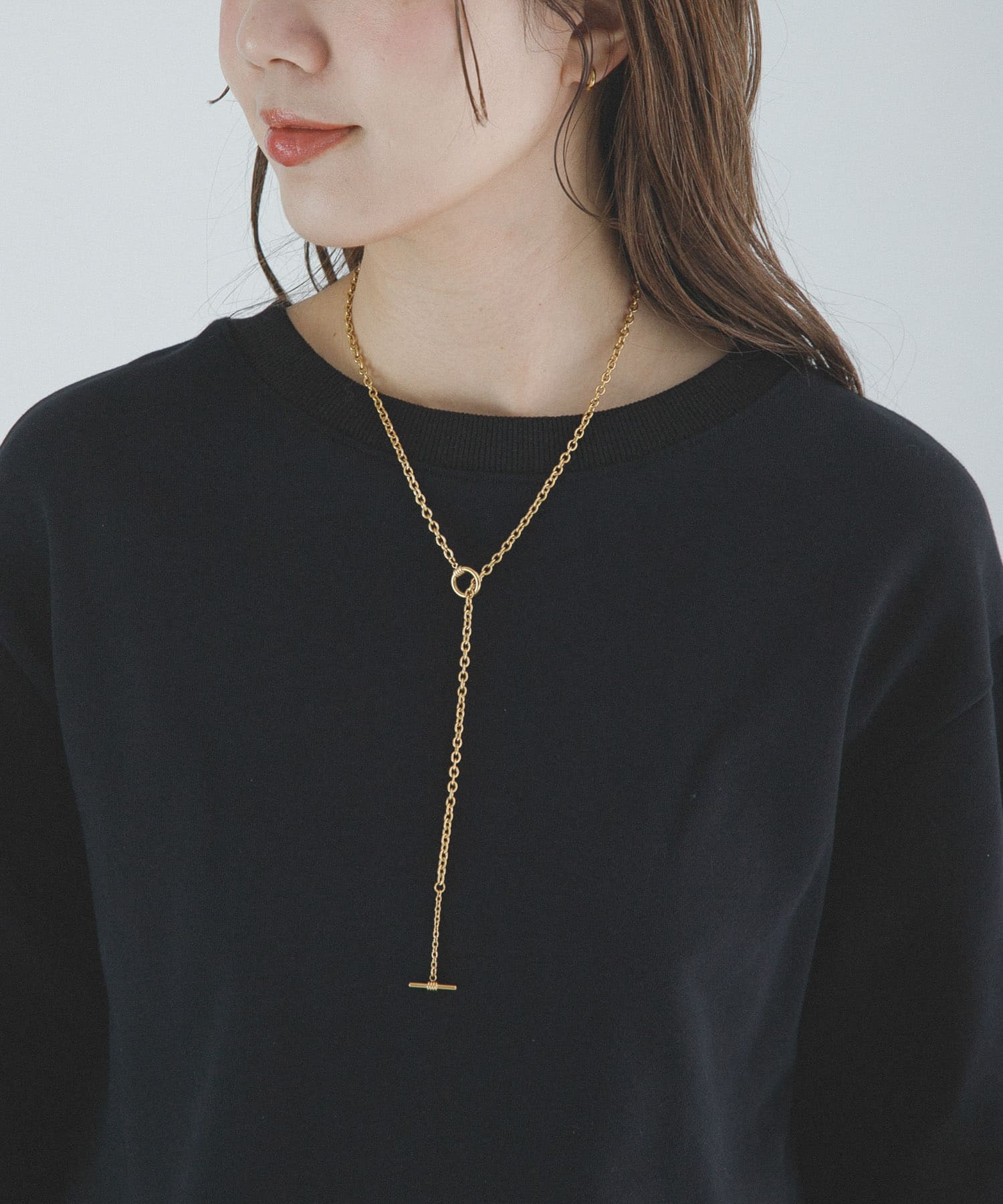 ステンレスラリエットチェーンネックレス ゴールド One