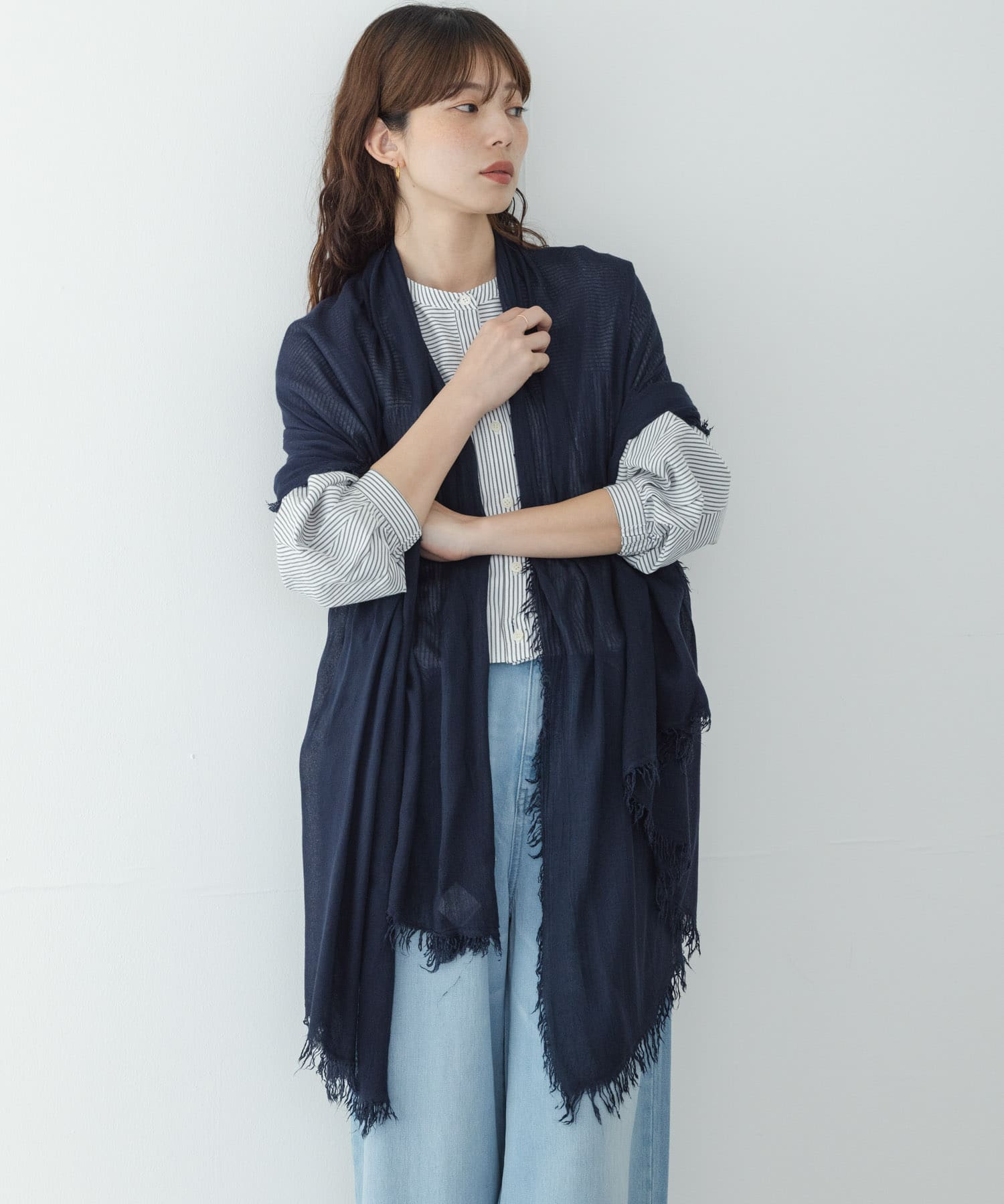 イタリア製なめらかレーヨンストール ネイビー One