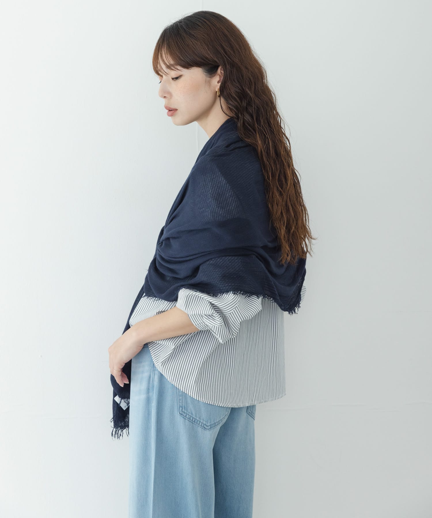 イタリア製なめらかレーヨンストール ネイビー One