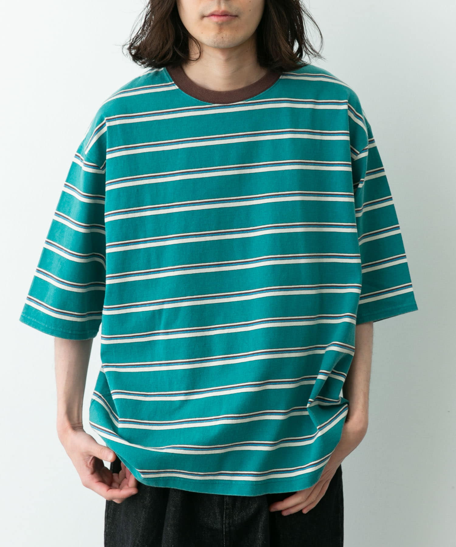 マルチボーダーショートスリーブTシャツ(M ブルー): トップス｜URBAN