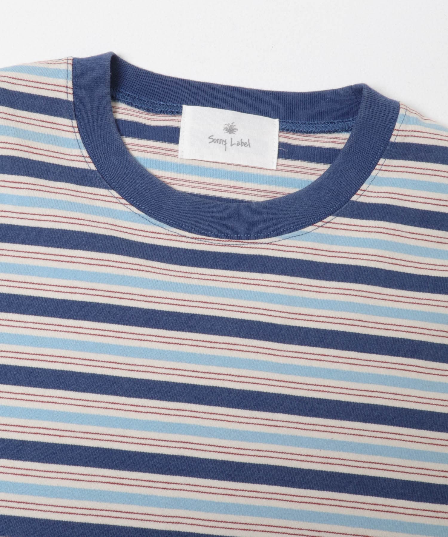 マルチボーダーショートスリーブTシャツ ブルー M