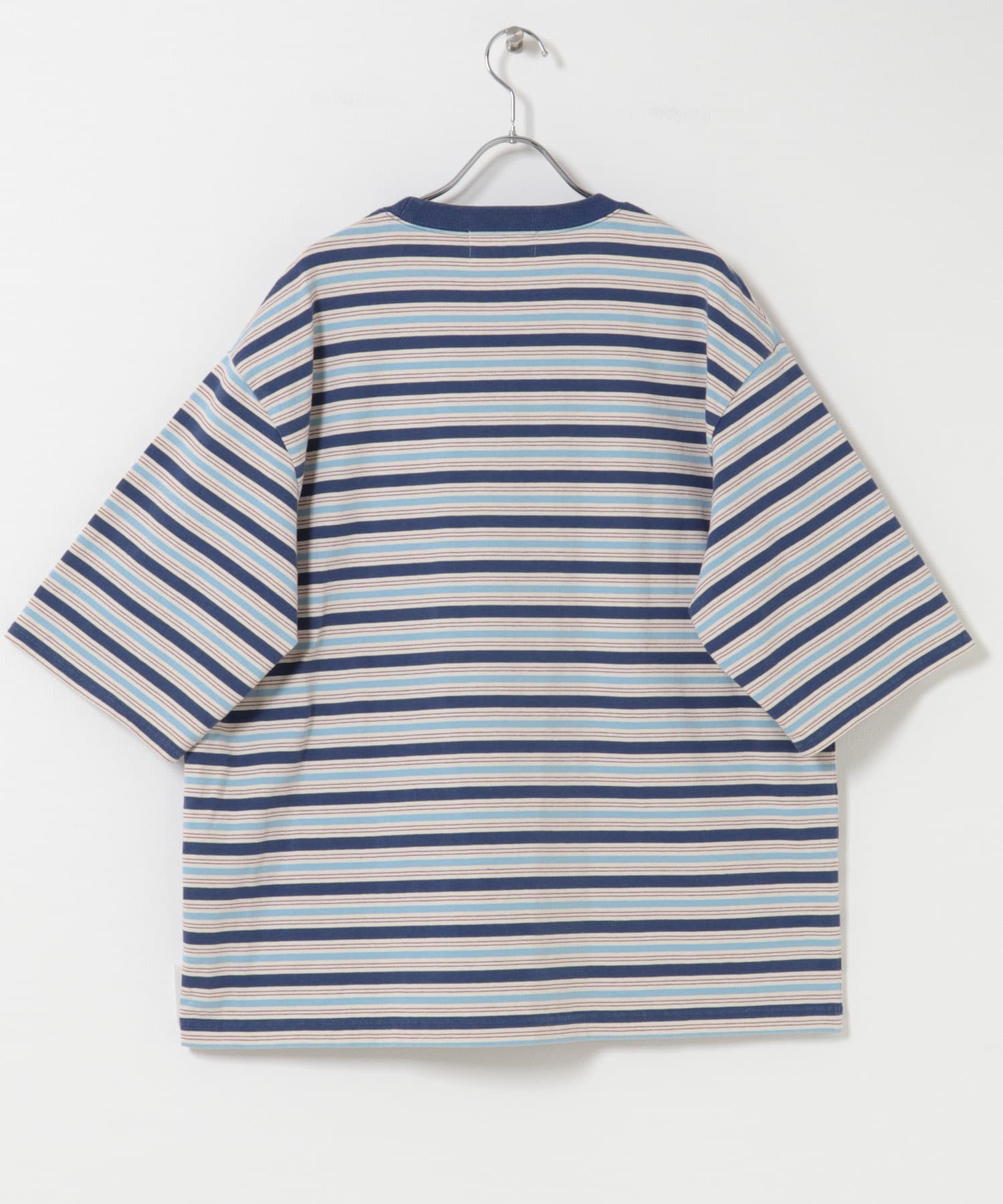 マルチボーダーショートスリーブTシャツ ブルー M