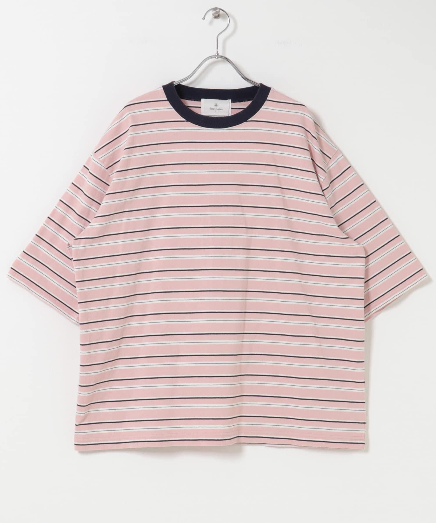 マルチボーダーショートスリーブTシャツ ピンク M