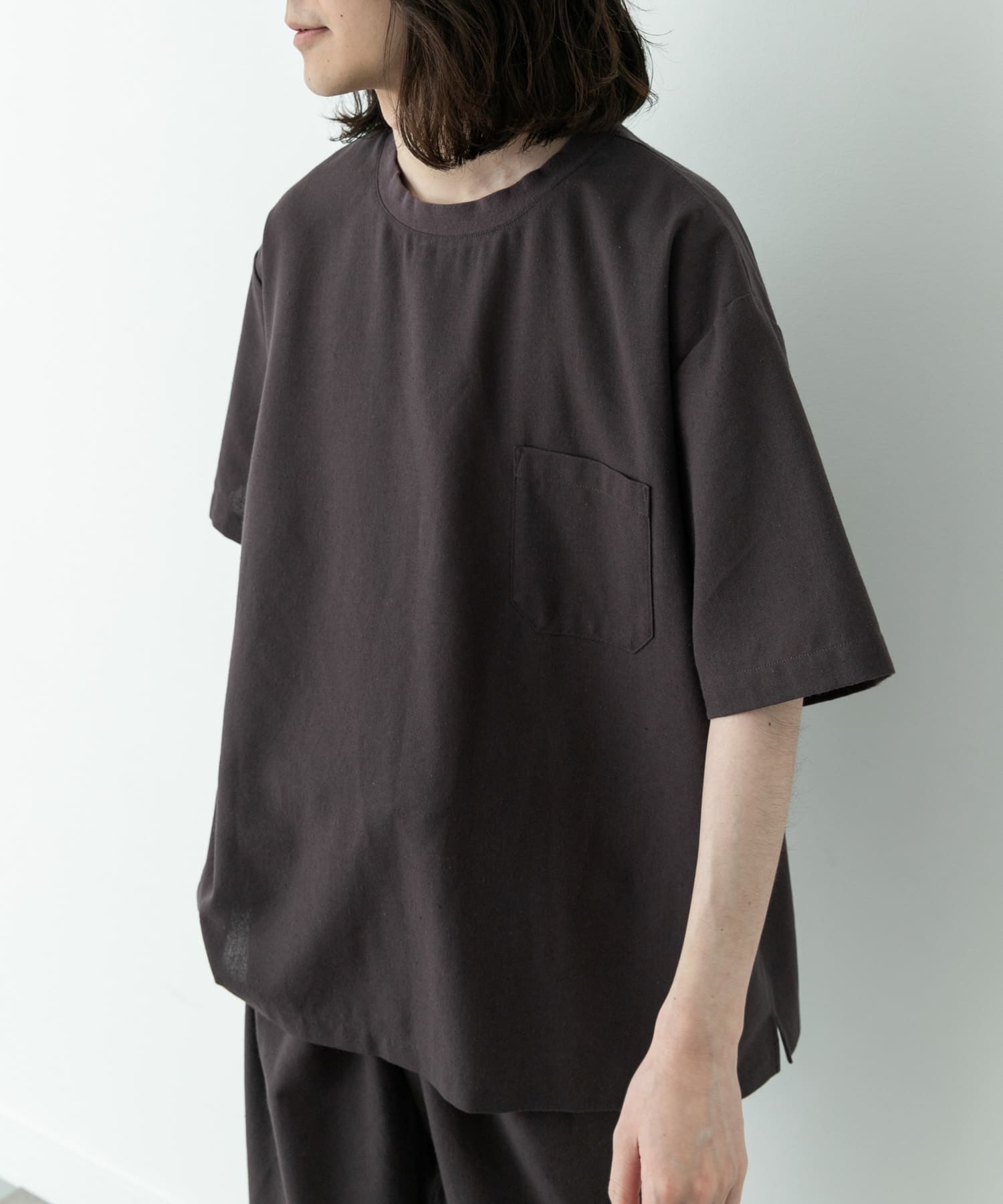 接触冷感リネン混ショートスリーブTシャツ(M ストライプ): トップス