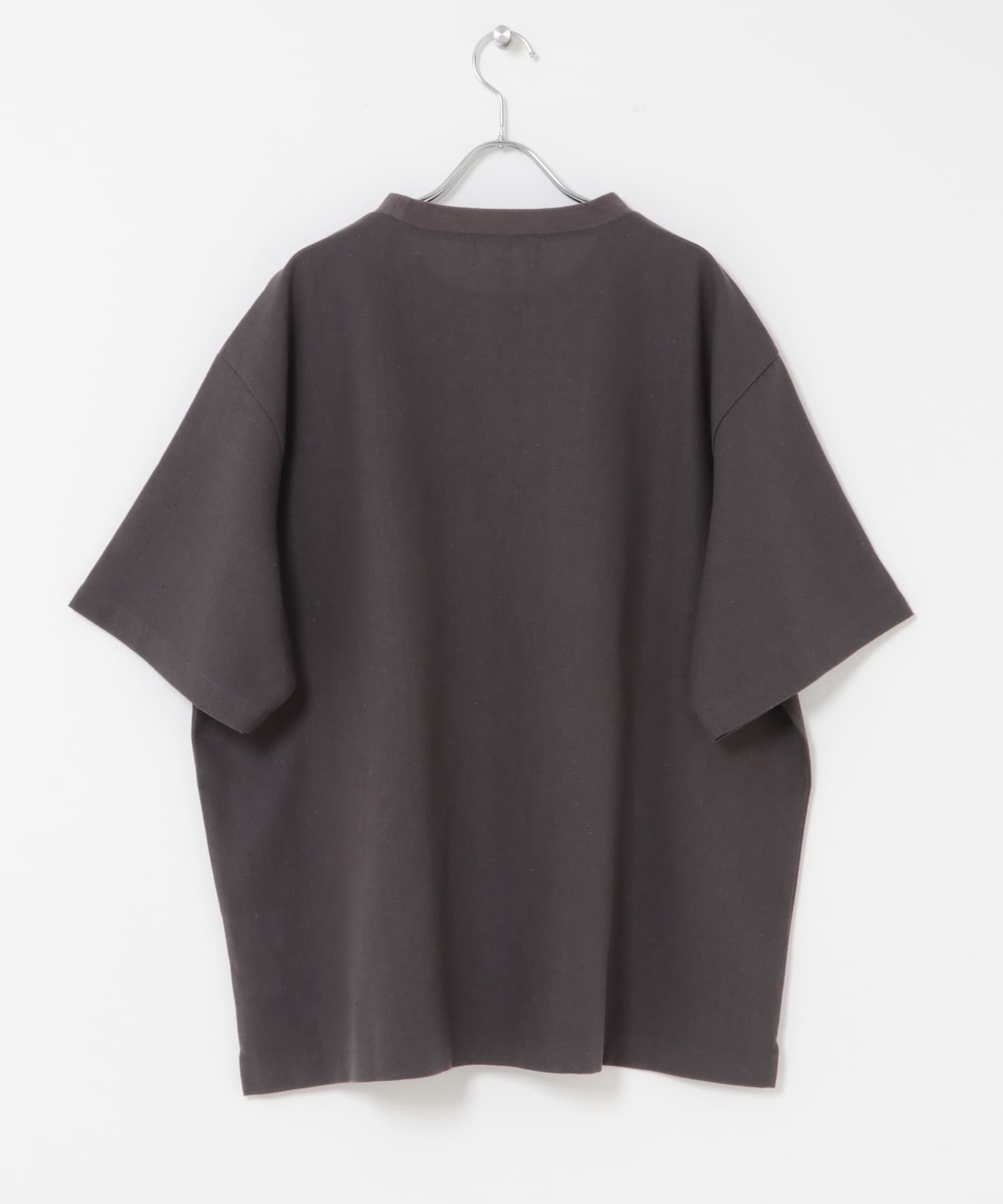 接触冷感リネン混ショートスリーブTシャツ チャコール M