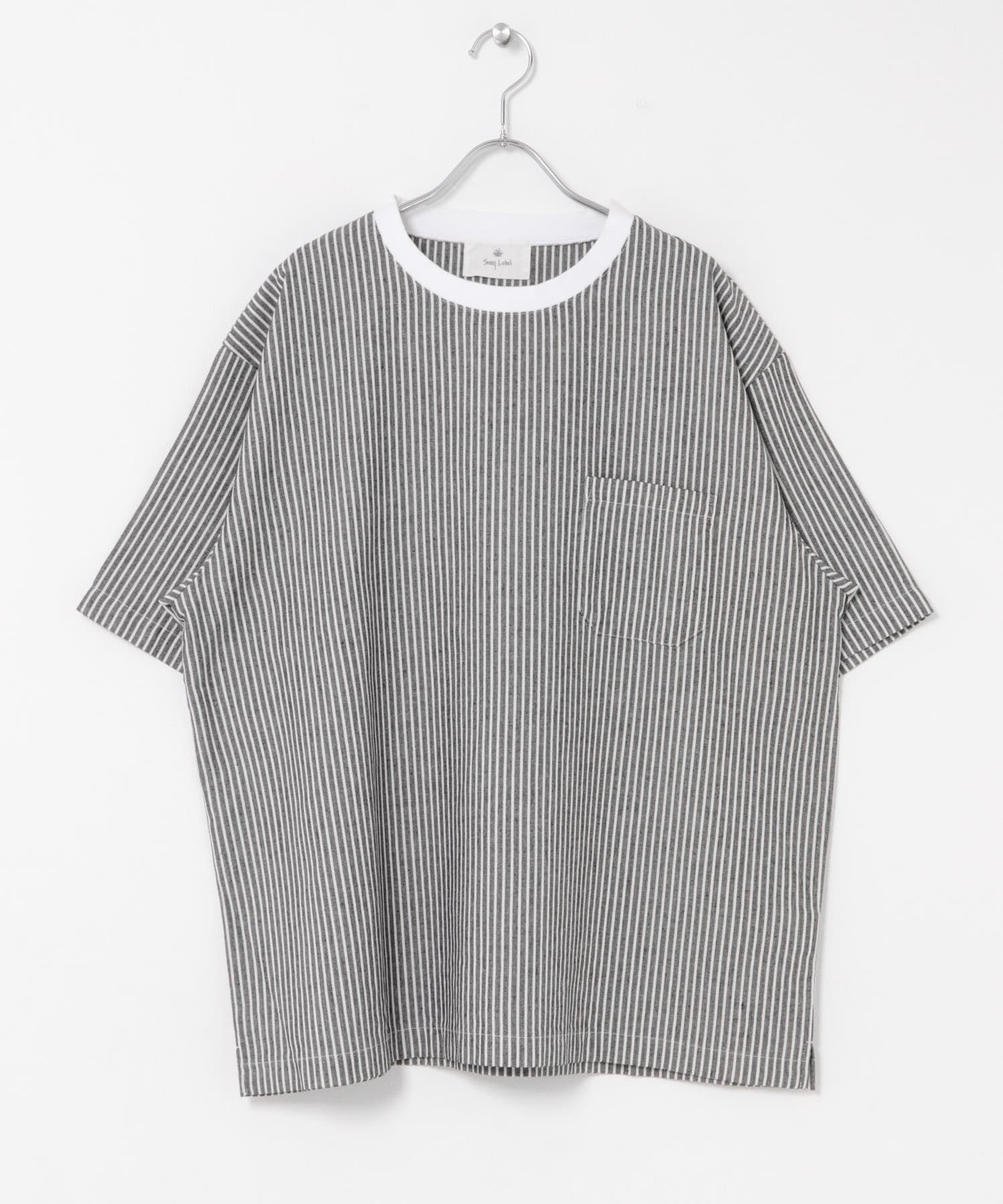 接触冷感リネン混ショートスリーブTシャツ ストライプ M