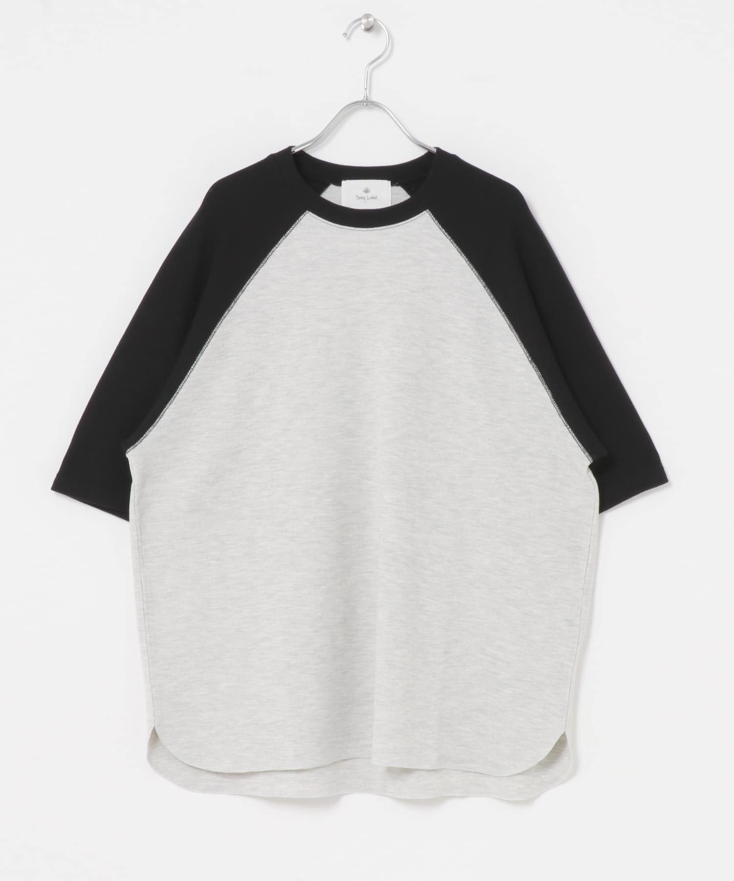 配色ワッフルラグランショートスリーブTシャツ(M オフ): トップス