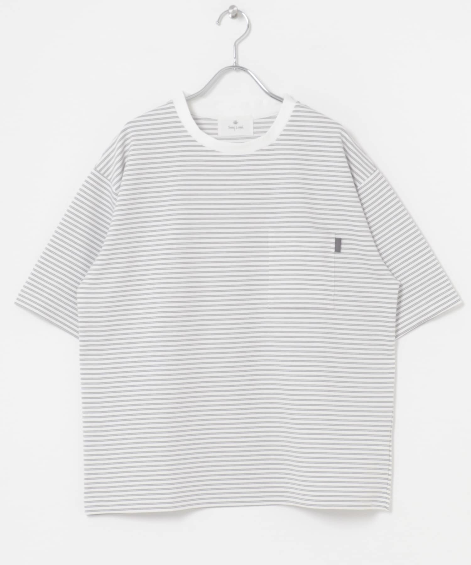 ポンチポケット付ショートスリーブTシャツ ホワイトボーダー M