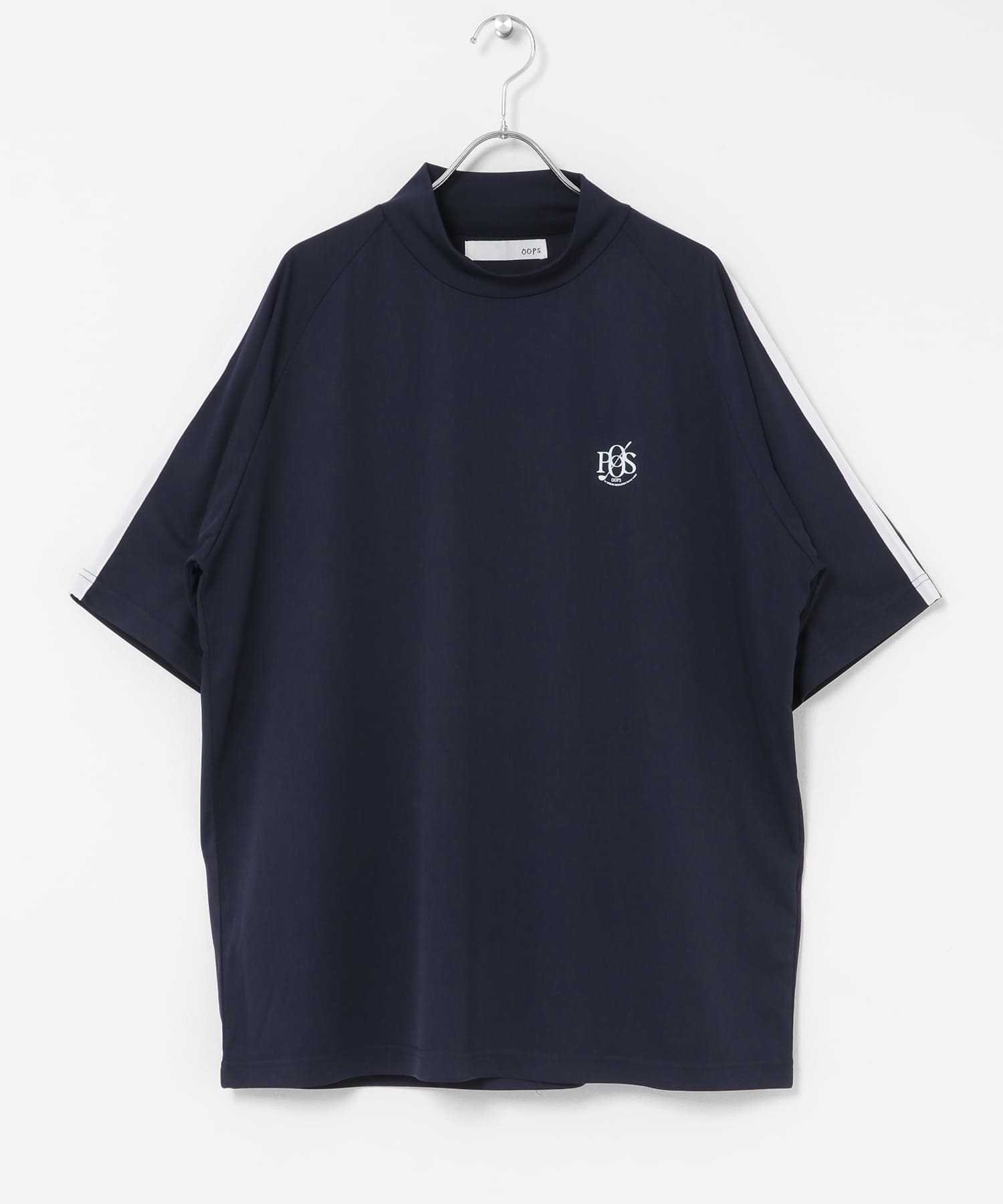 OOPS 吸水速乾ラインモックネックTシャツ(M DARK NAVY): トップス