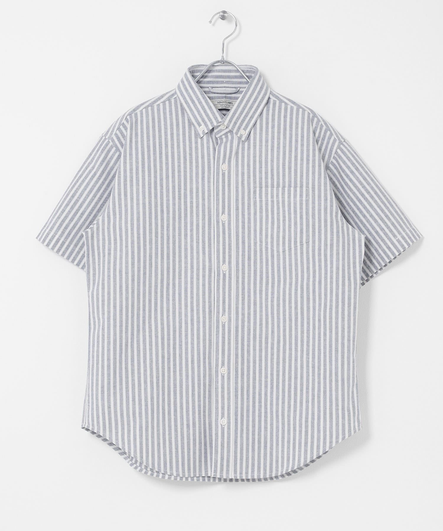 抗菌オックスボタンダウン半袖シャツ ブルーストライプ M