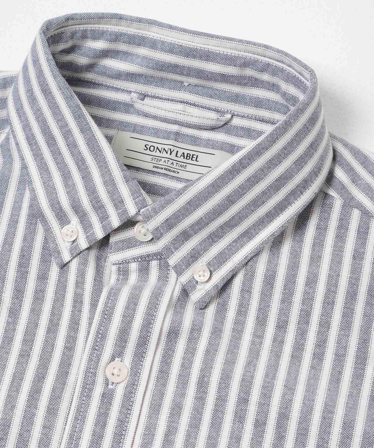 抗菌オックスボタンダウン半袖シャツ ブルーストライプ M