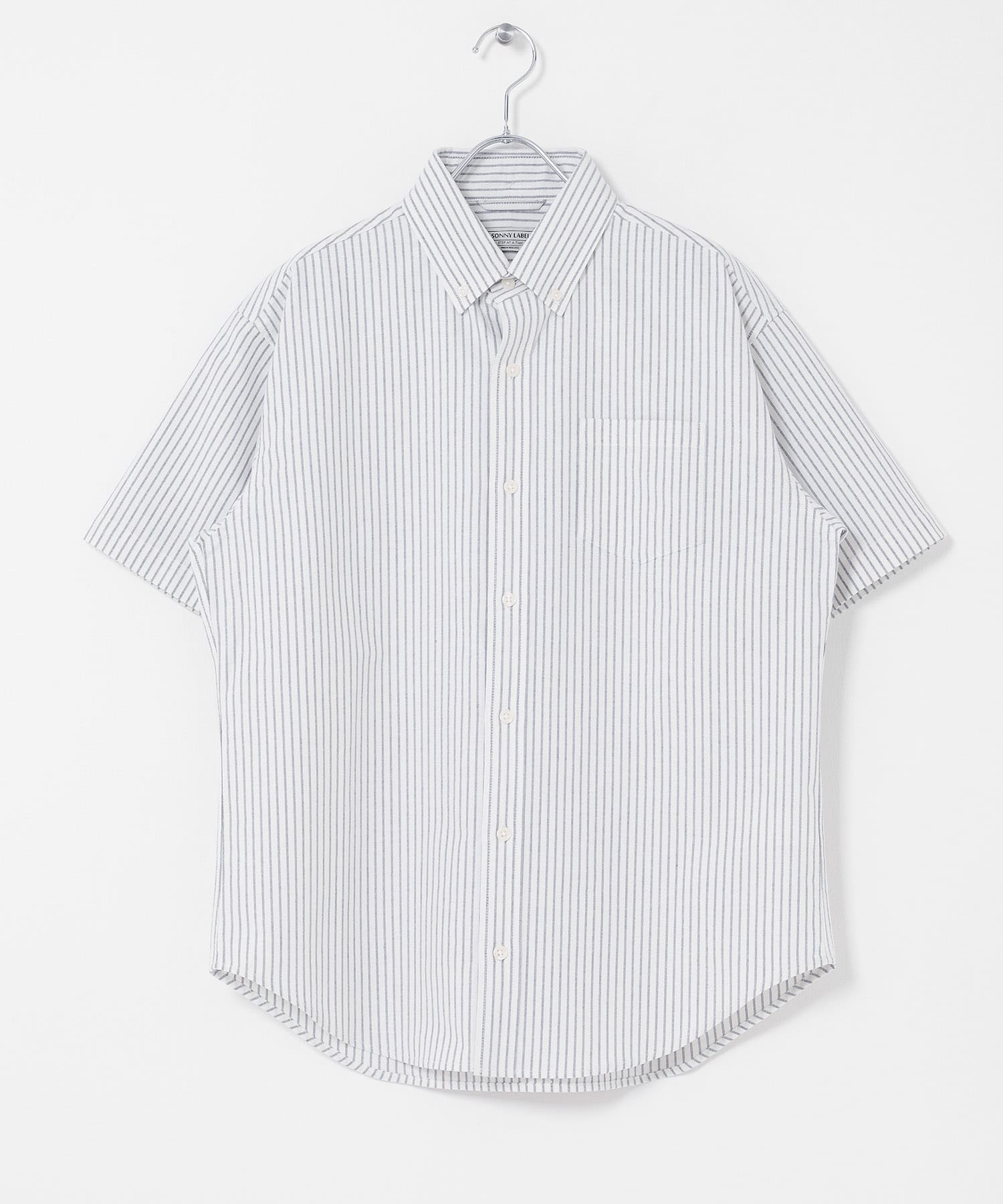 抗菌オックスボタンダウン半袖シャツ オフストライプ M