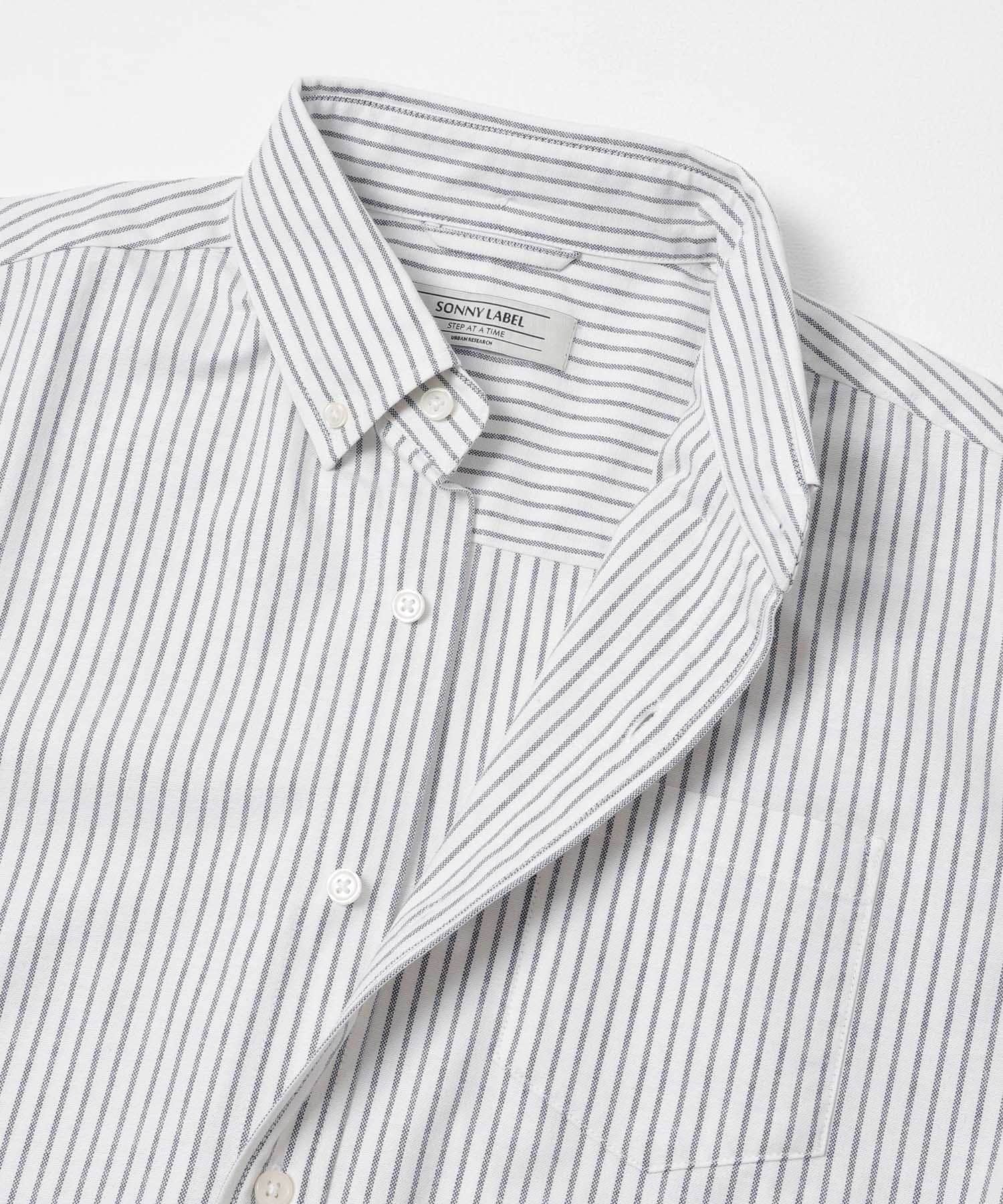 抗菌オックスボタンダウン半袖シャツ オフストライプ M