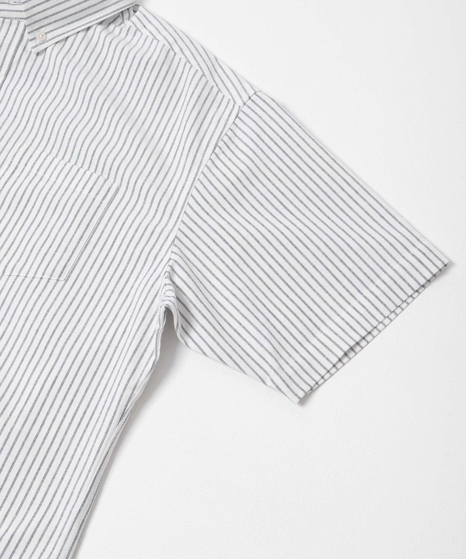 抗菌オックスボタンダウン半袖シャツ オフストライプ M