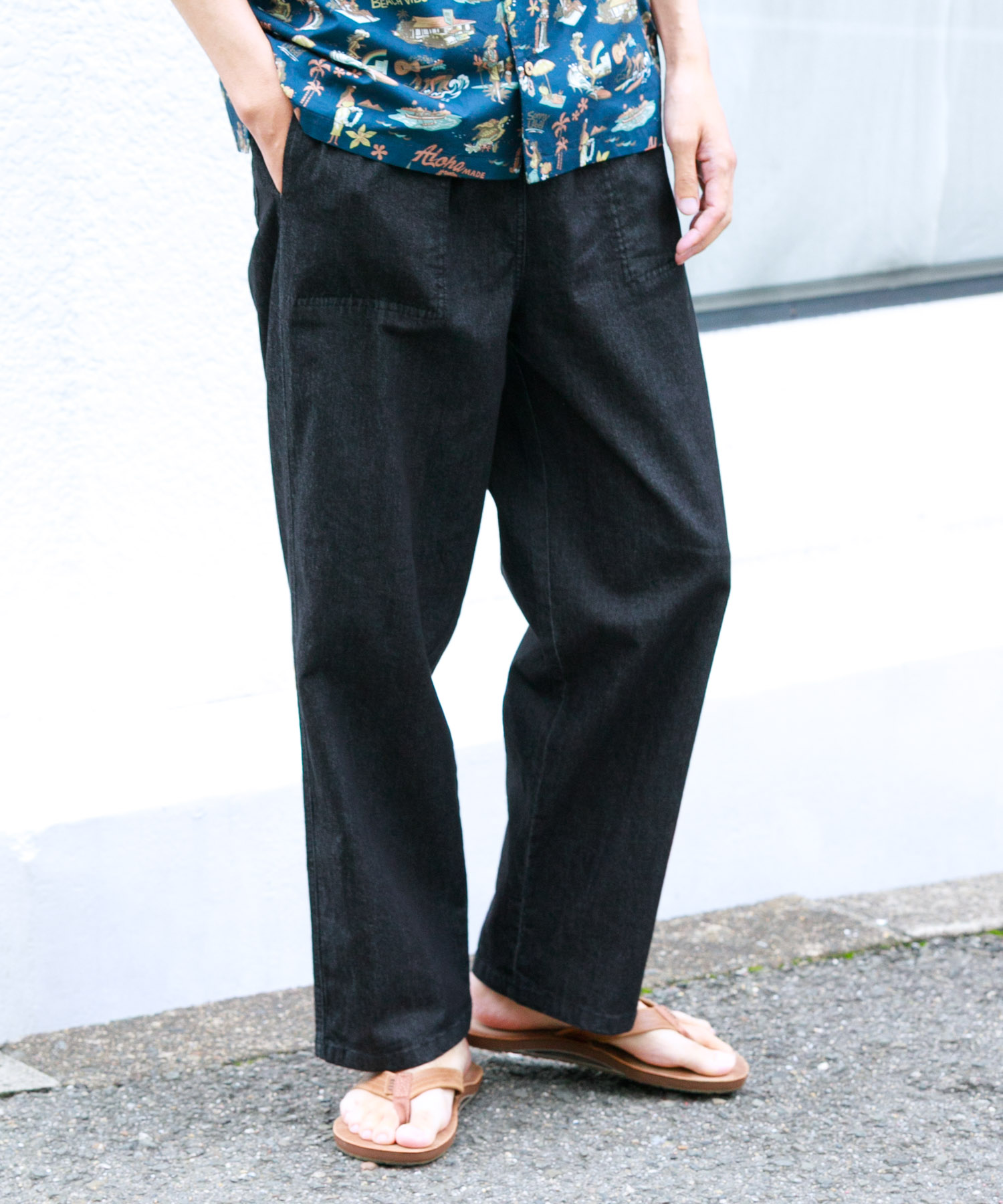 接触冷感デニムイージーパンツ