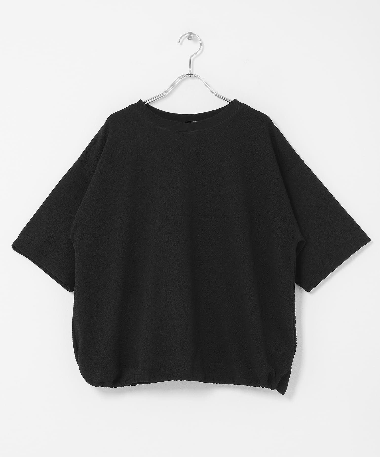 カットジャガードドロスト五分袖プルオーバー ブラック Free