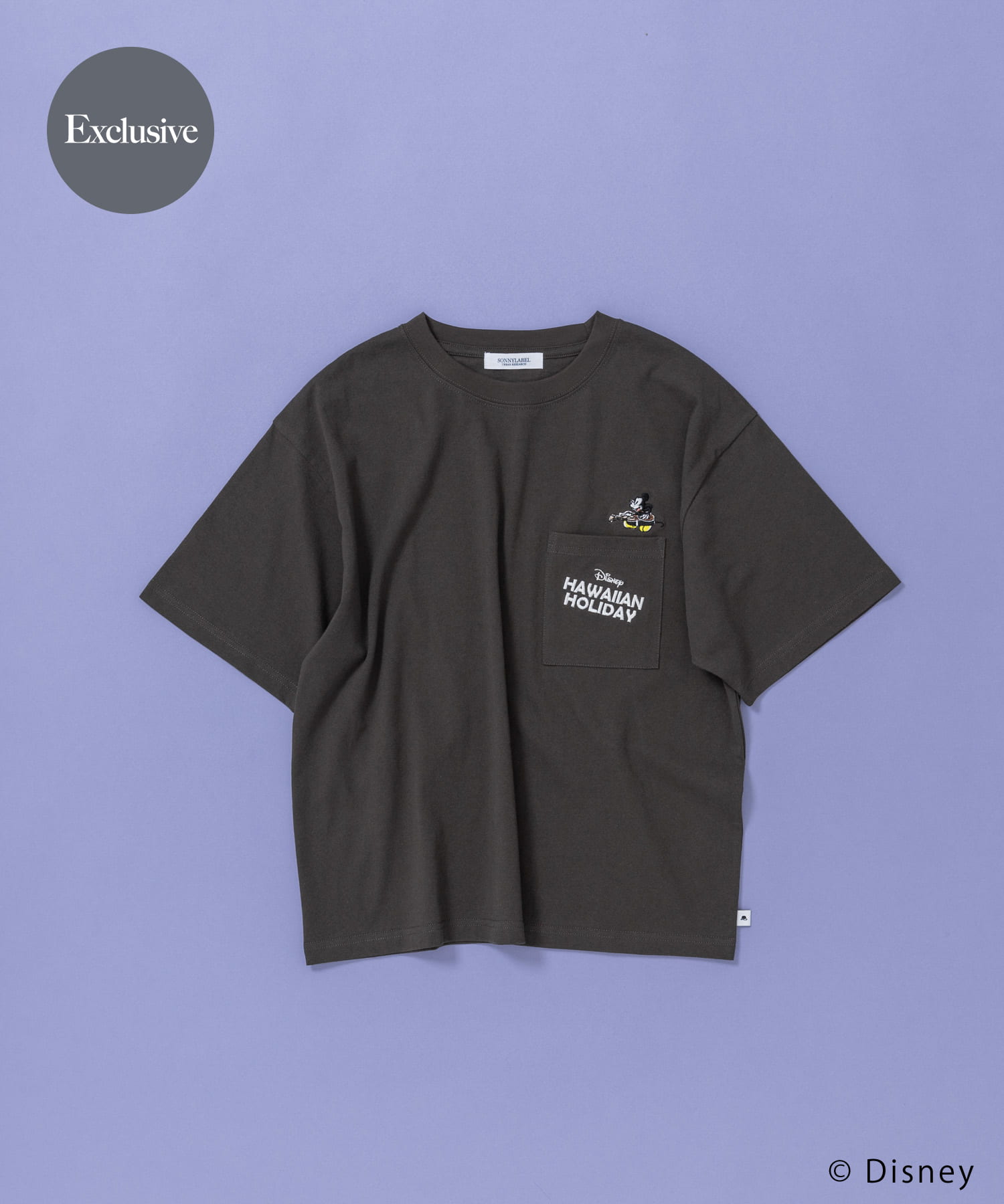 別注/DISNEY/ポケット付きTシャツ チャコール Free