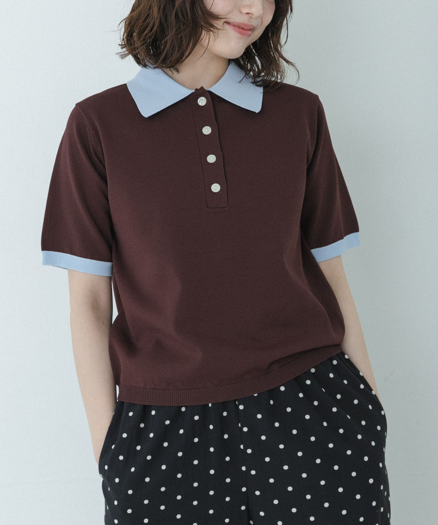 配色襟ニットポロシャツ