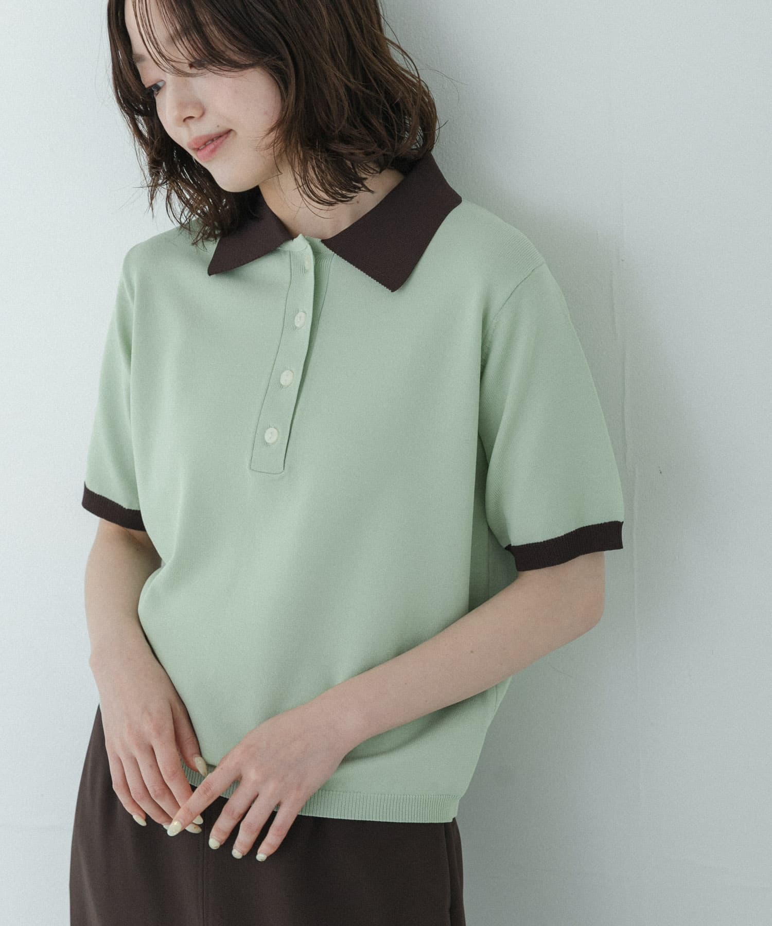 配色襟ニットポロシャツ