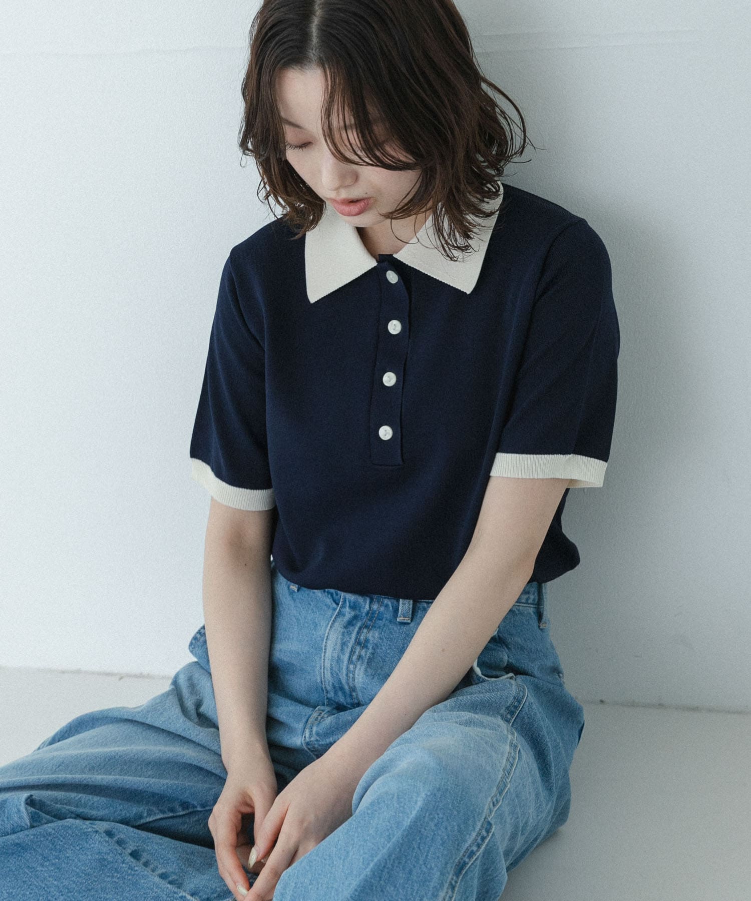 配色襟ニットポロシャツ