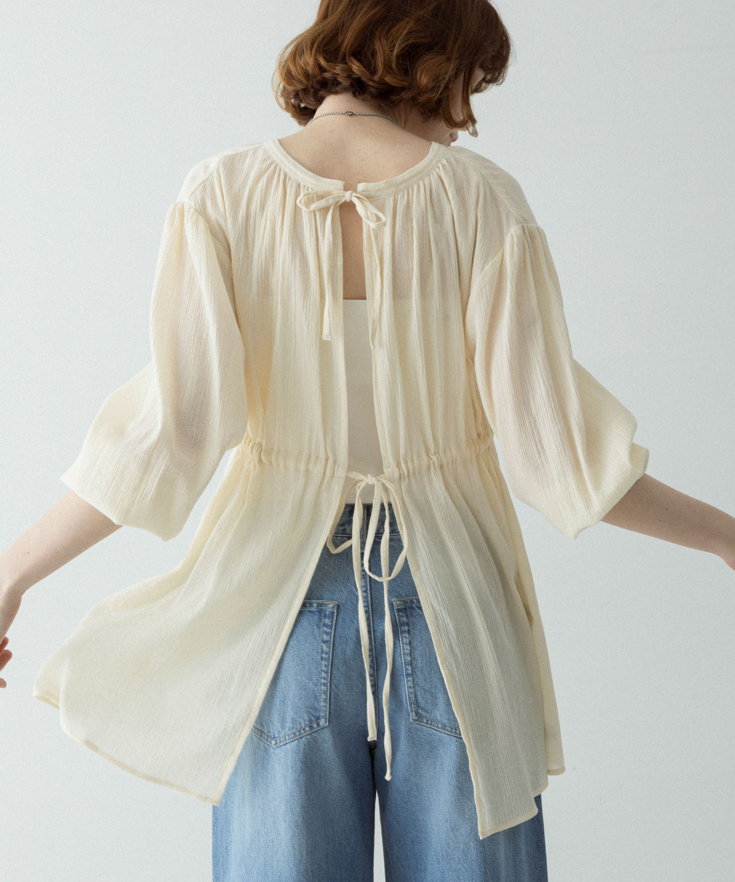 『WEB限定』フロントリボン楊柳ブラウス