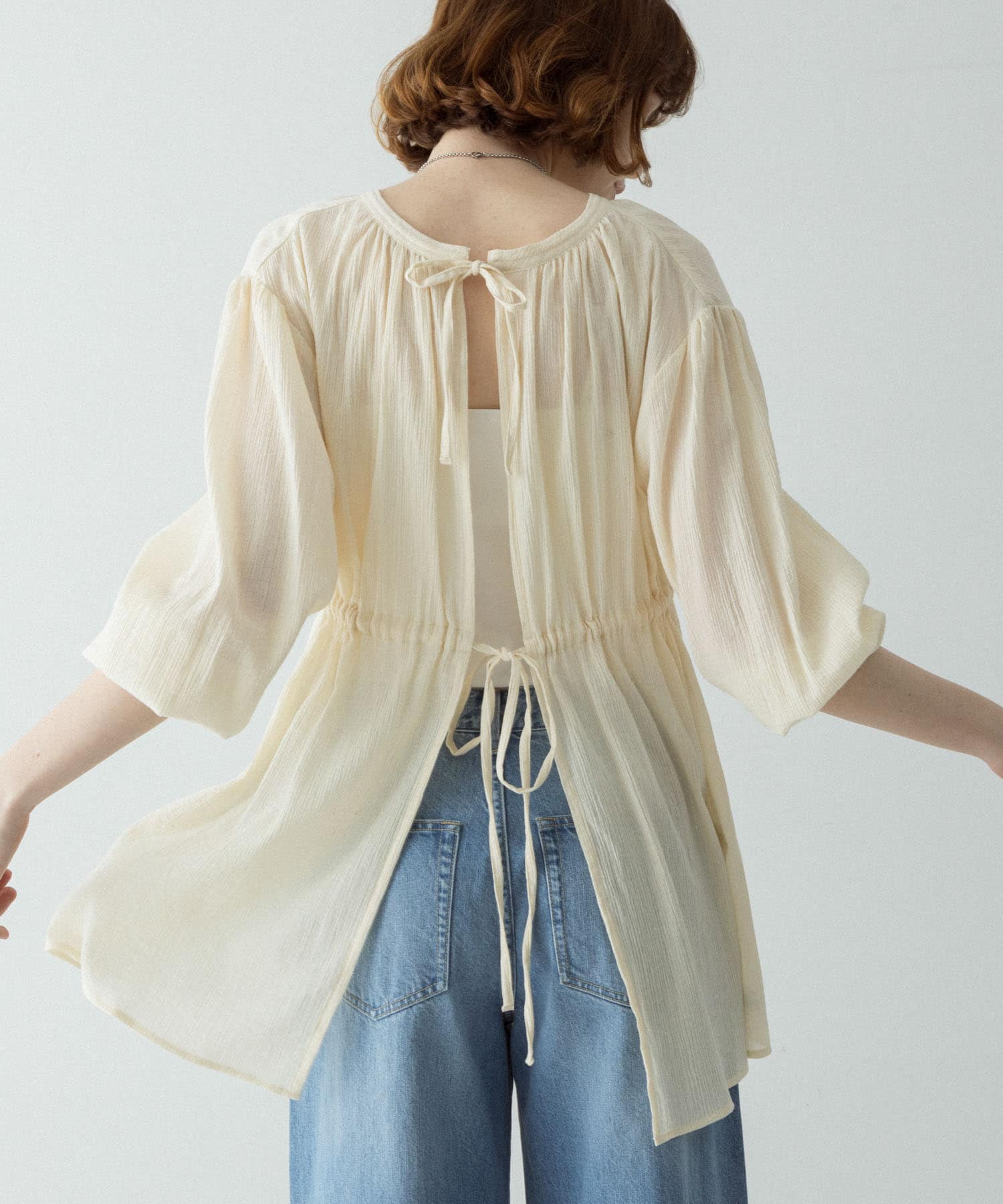 『WEB限定』フロントリボン楊柳ブラウス