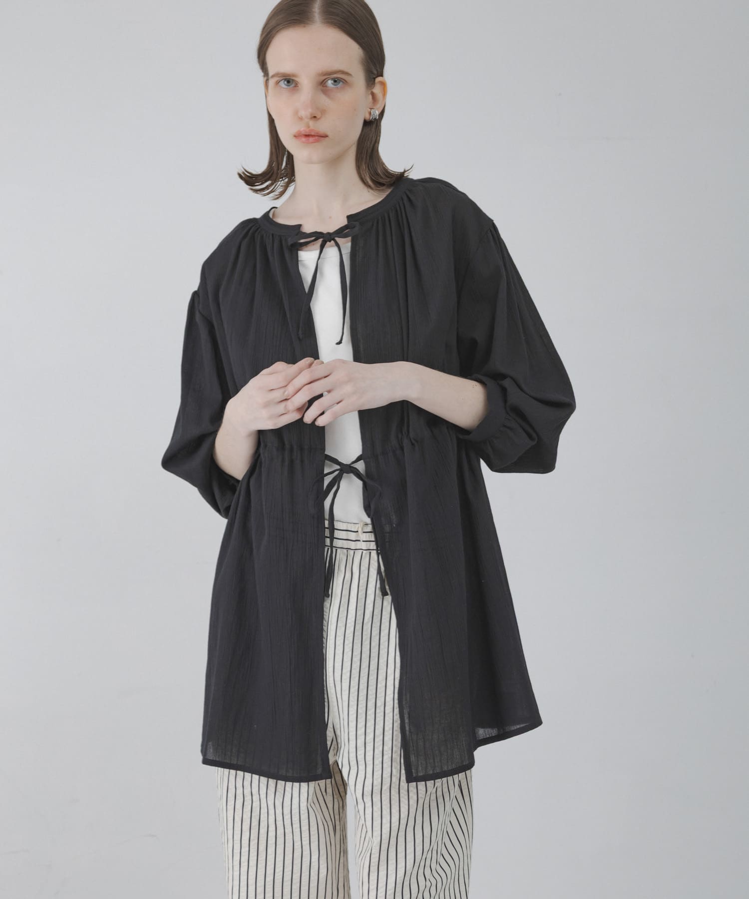 『WEB限定』フロントリボン楊柳ブラウス