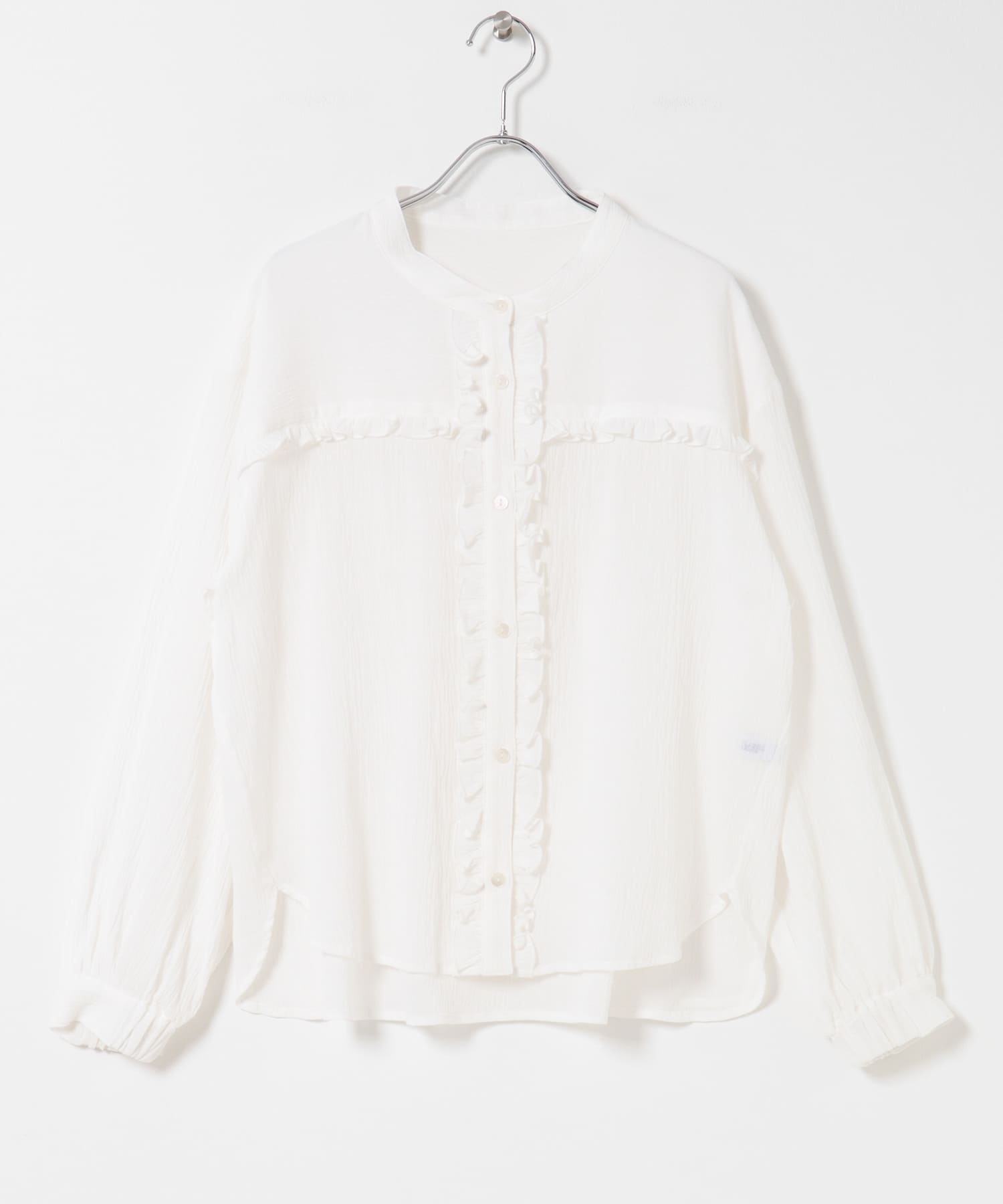 バンドカラーフリルコットンシャツブラウス オフ Free