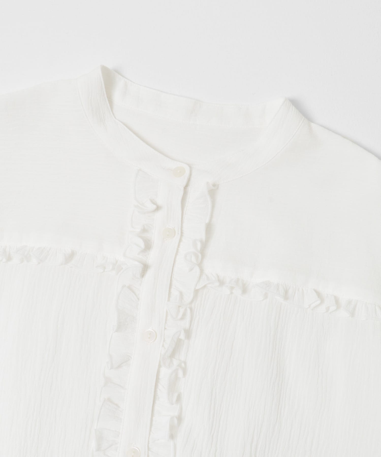 バンドカラーフリルコットンシャツブラウス オフ Free