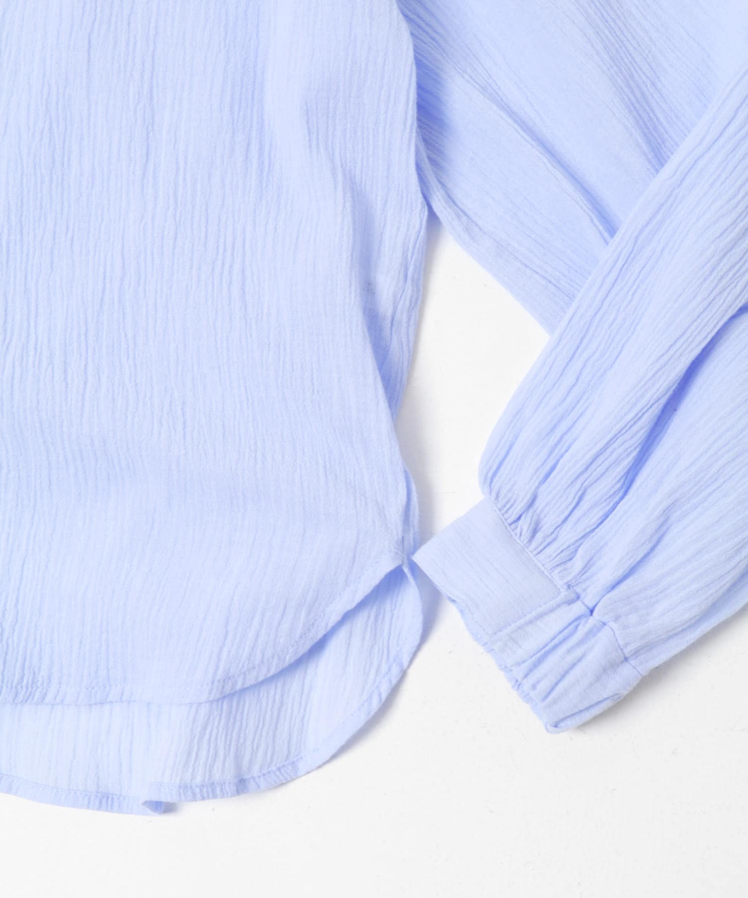 バンドカラーフリルコットンシャツブラウス サックス Free