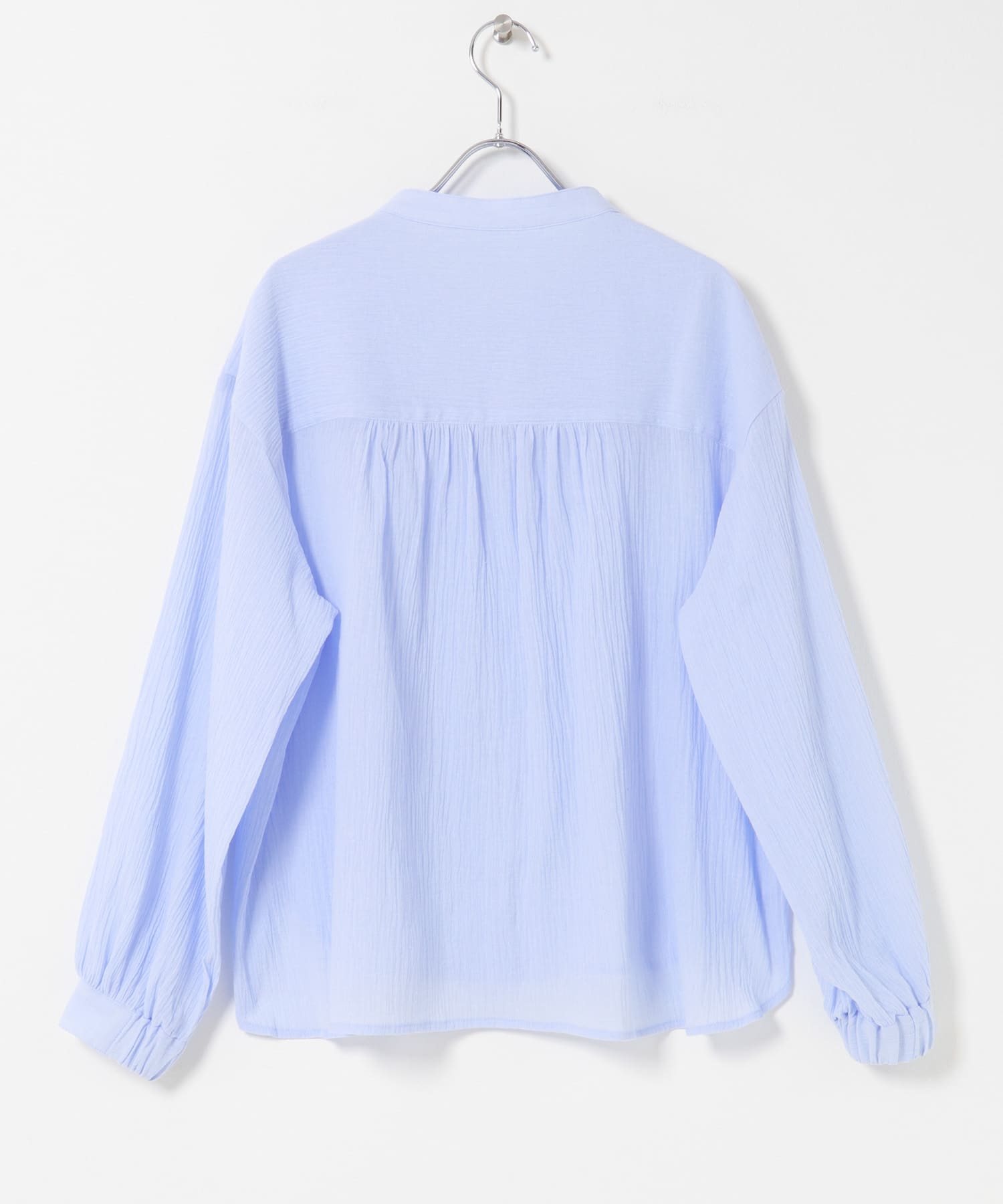 バンドカラーフリルコットンシャツブラウス サックス Free