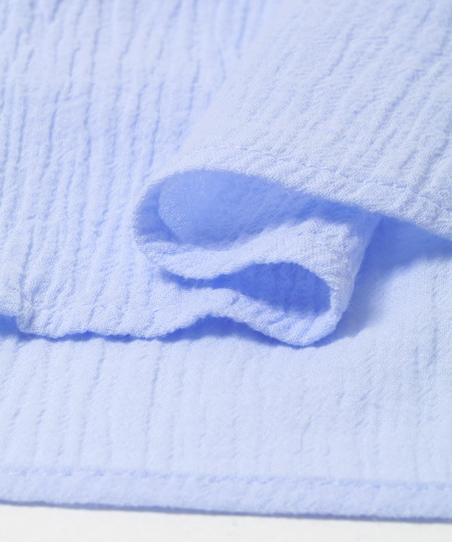 バンドカラーフリルコットンシャツブラウス サックス Free